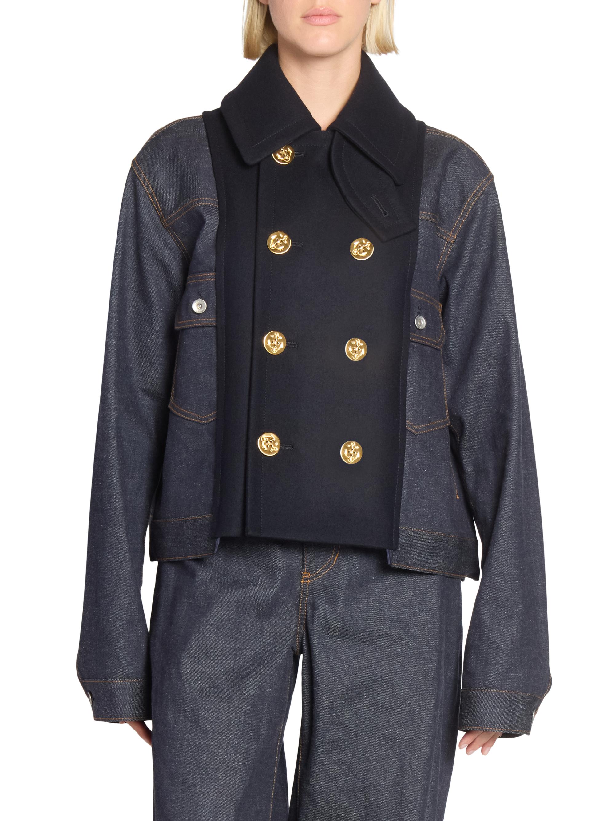 Sacai Mixed-Media Double-Breasted Denim Jacket | Saks Fifth Avenue