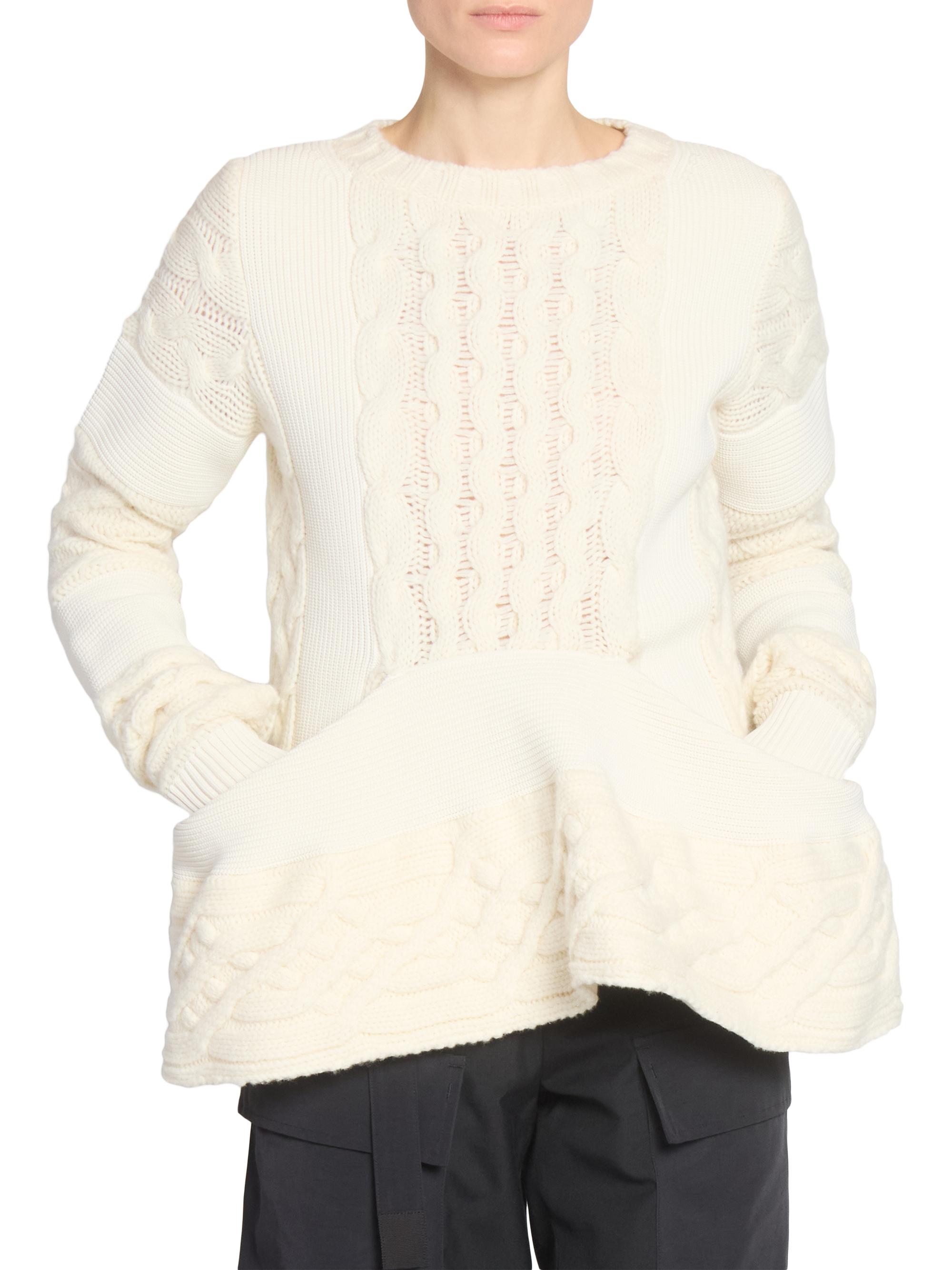 Sacai Cable-Knit Wool-Blend Peplum Sweater | Saks Fifth Avenue