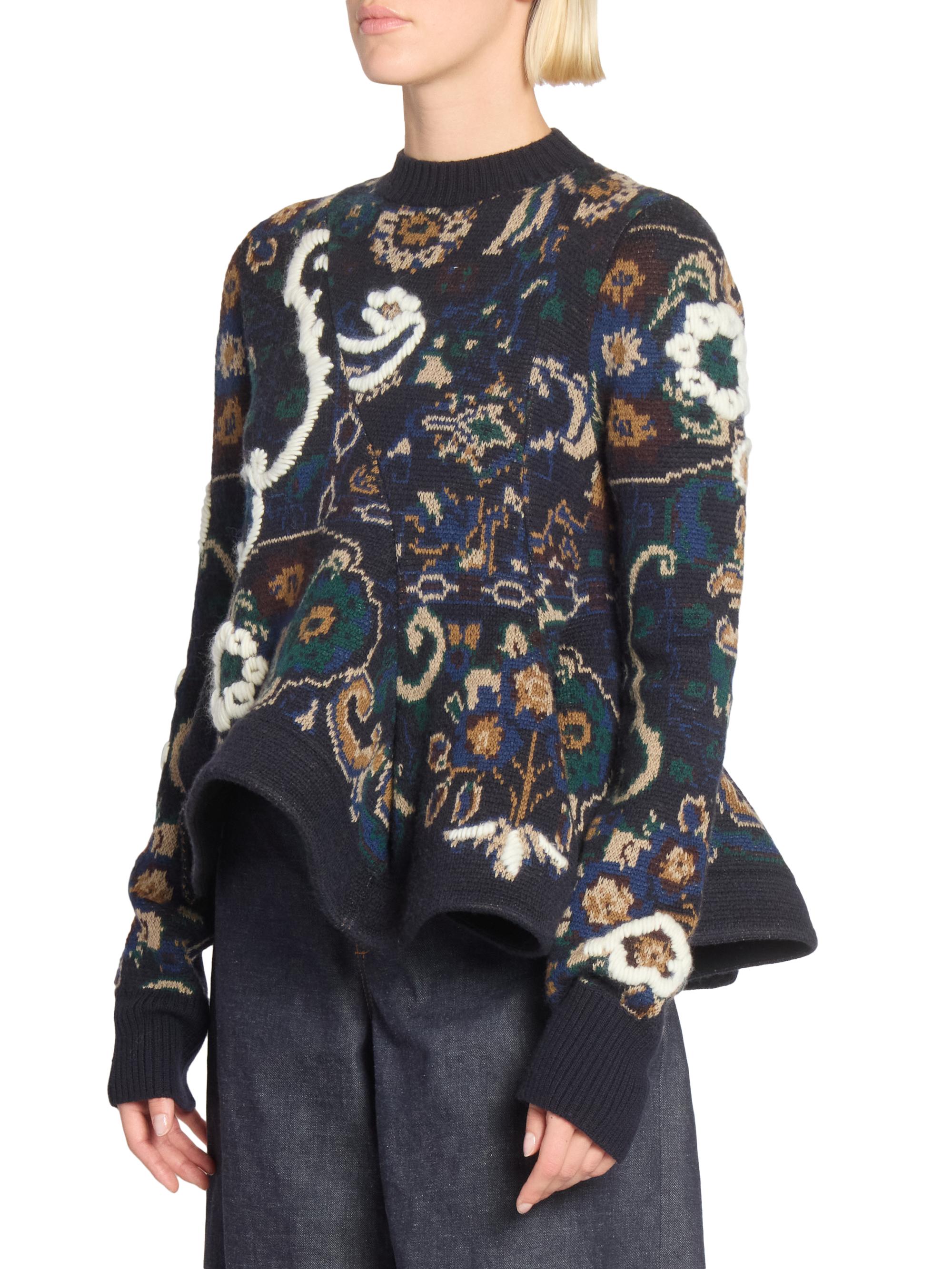 Sacai ​Floral Jacquard Knit Asymmetrical Sweater | Saks Fifth Avenue