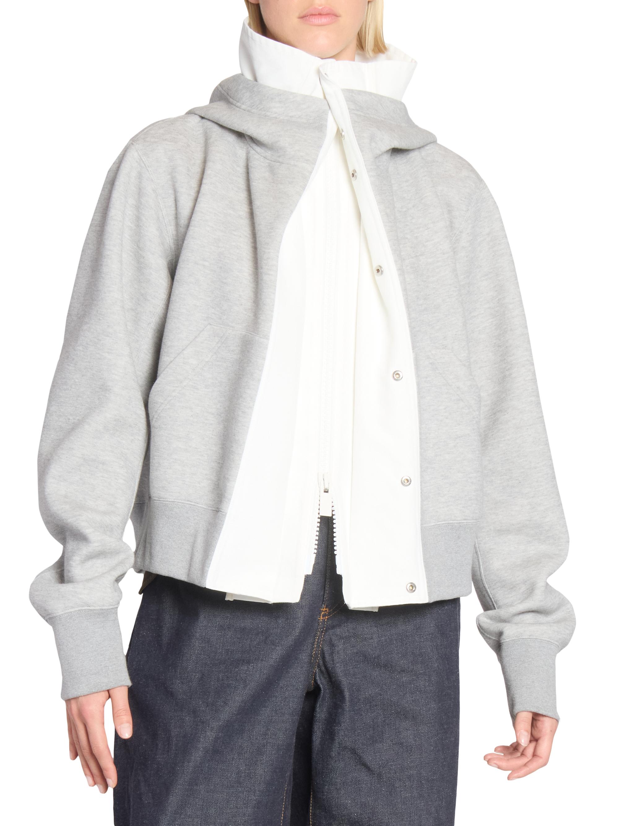 トップス Sacai 19AW Sponge Layerd Riders Hooded Sacai Sponge Sweat x Grosgrain Layered Zip-Up Hoodie | Saks Fifth