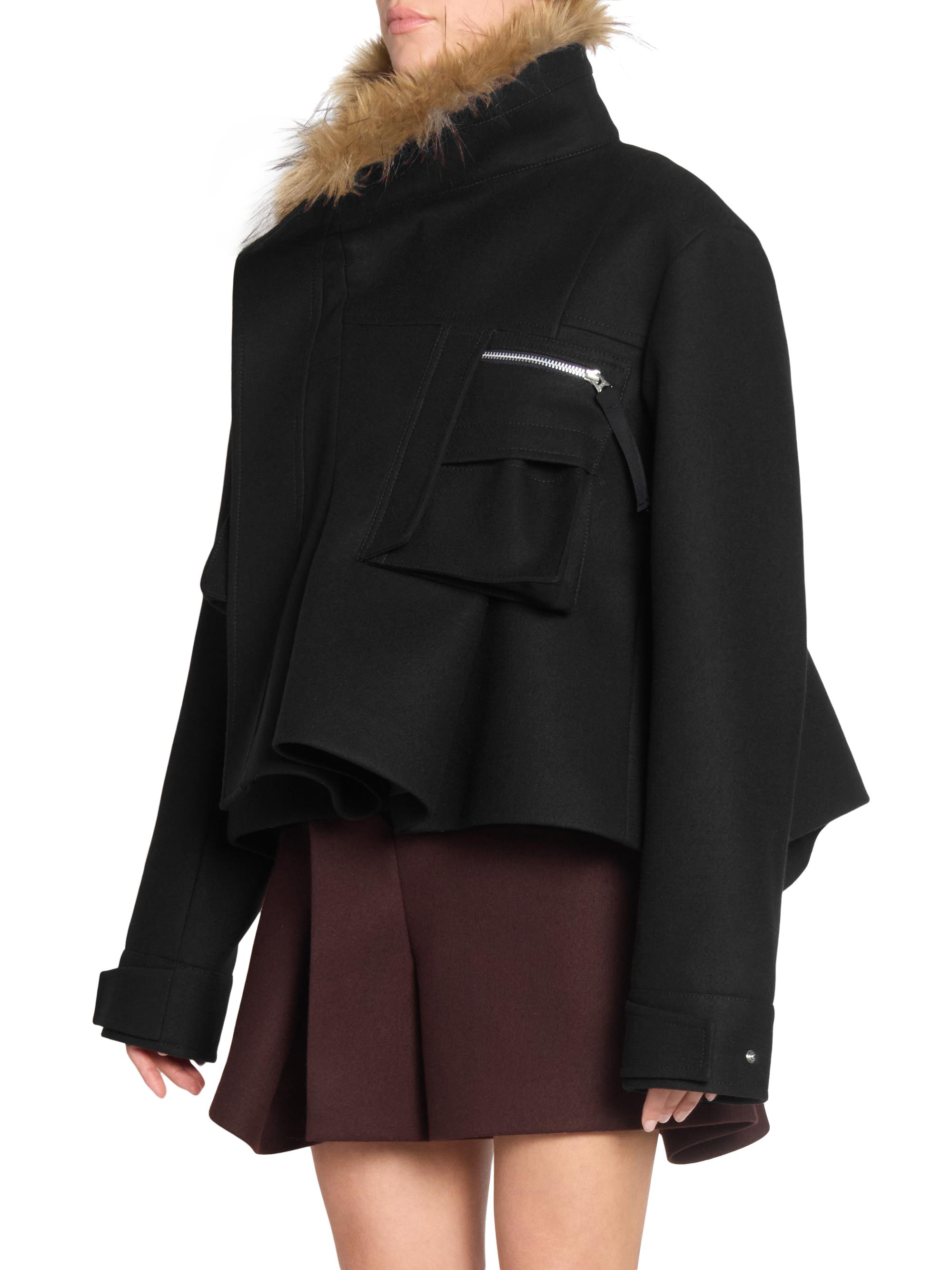 Sacai Melton Faux Fur-Trimmed Wool-Blend Jacket | Saks Fifth Avenue