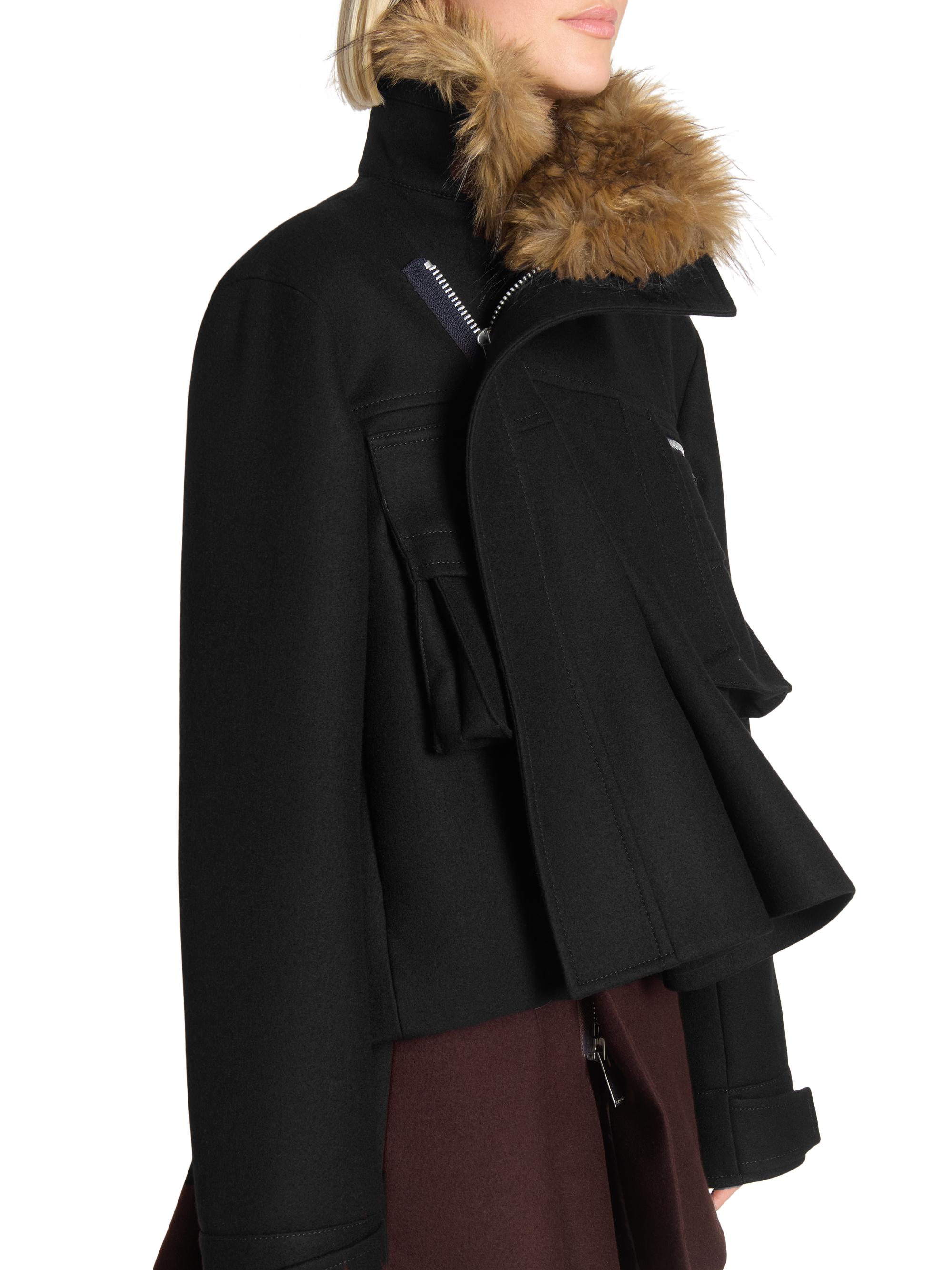 Sacai Melton Faux Fur-Trimmed Wool-Blend Jacket | Saks Fifth Avenue