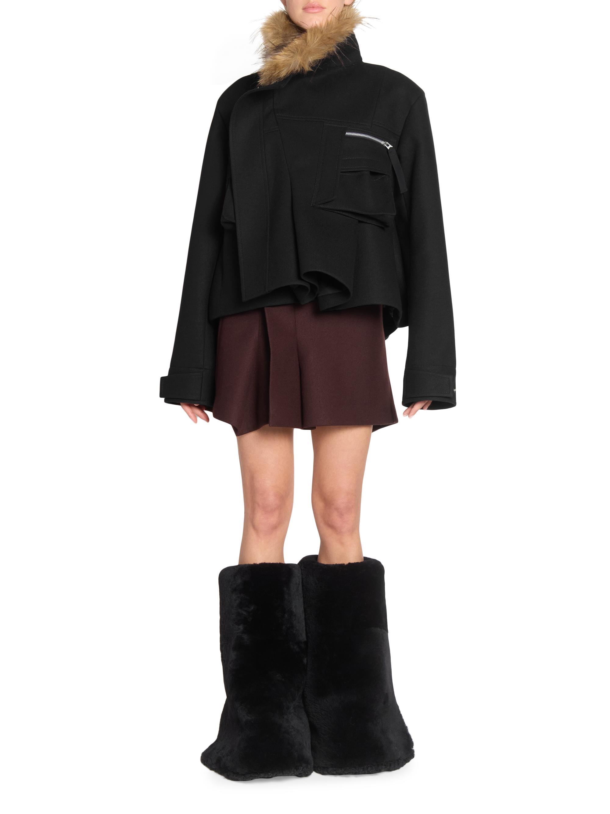 Sacai Melton Faux Fur-Trimmed Wool-Blend Jacket | Saks Fifth