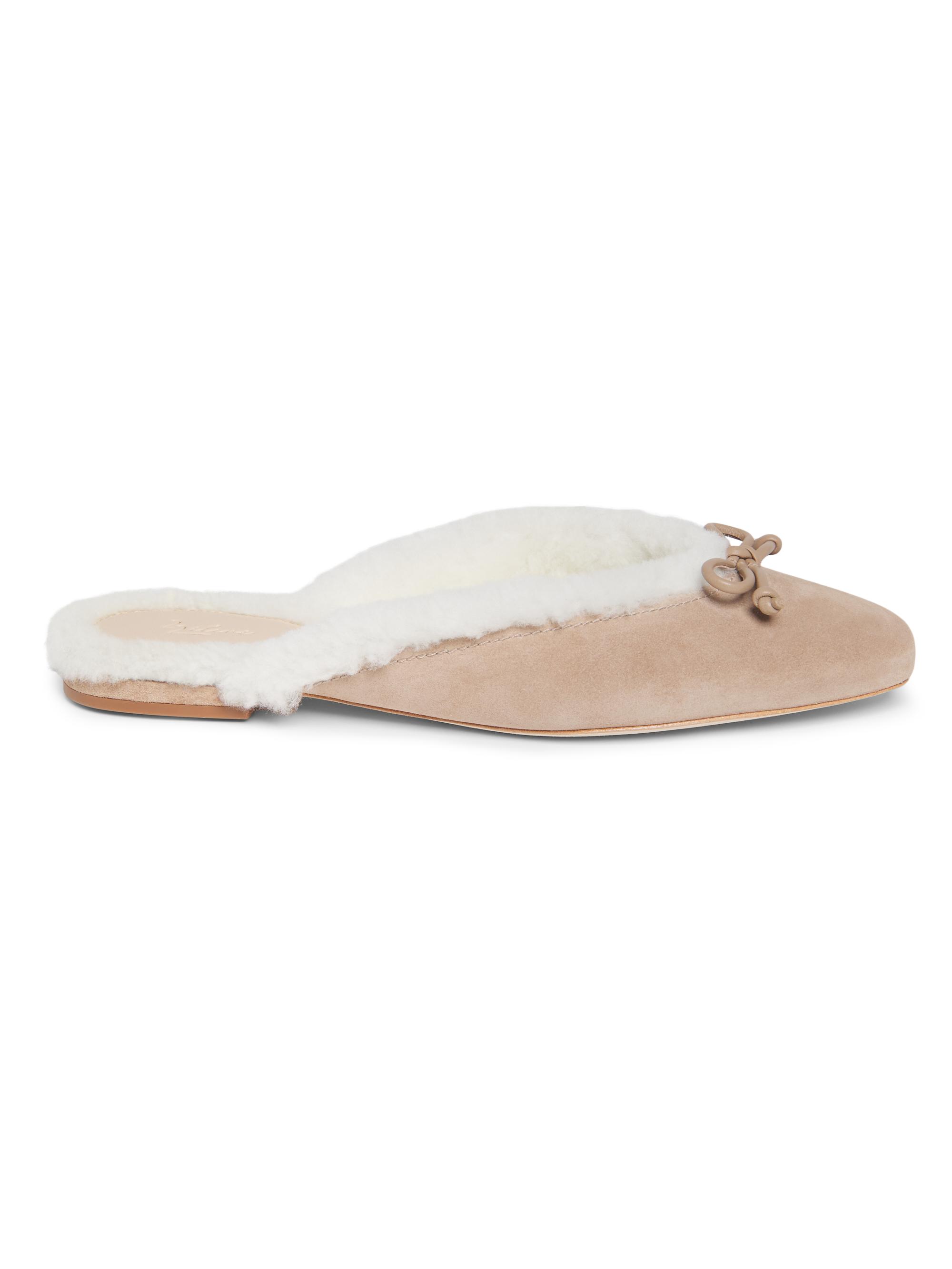 22élevé Women's Shearling-Lined Suede Mules - Chestnut Camel Off White