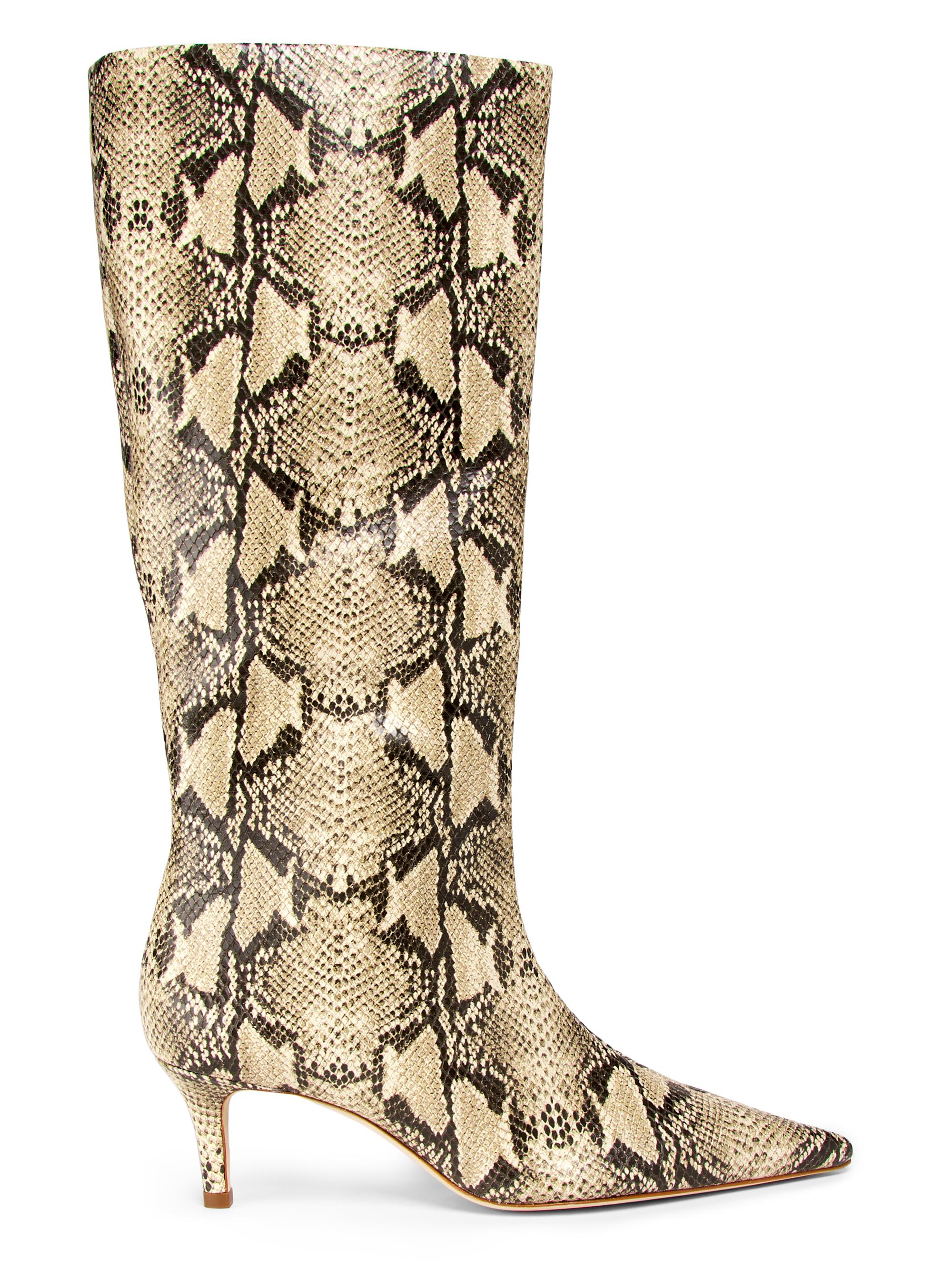 22élevé Women's Croc-Embossed Leather Kitten-Heel Boots - Snake Natural