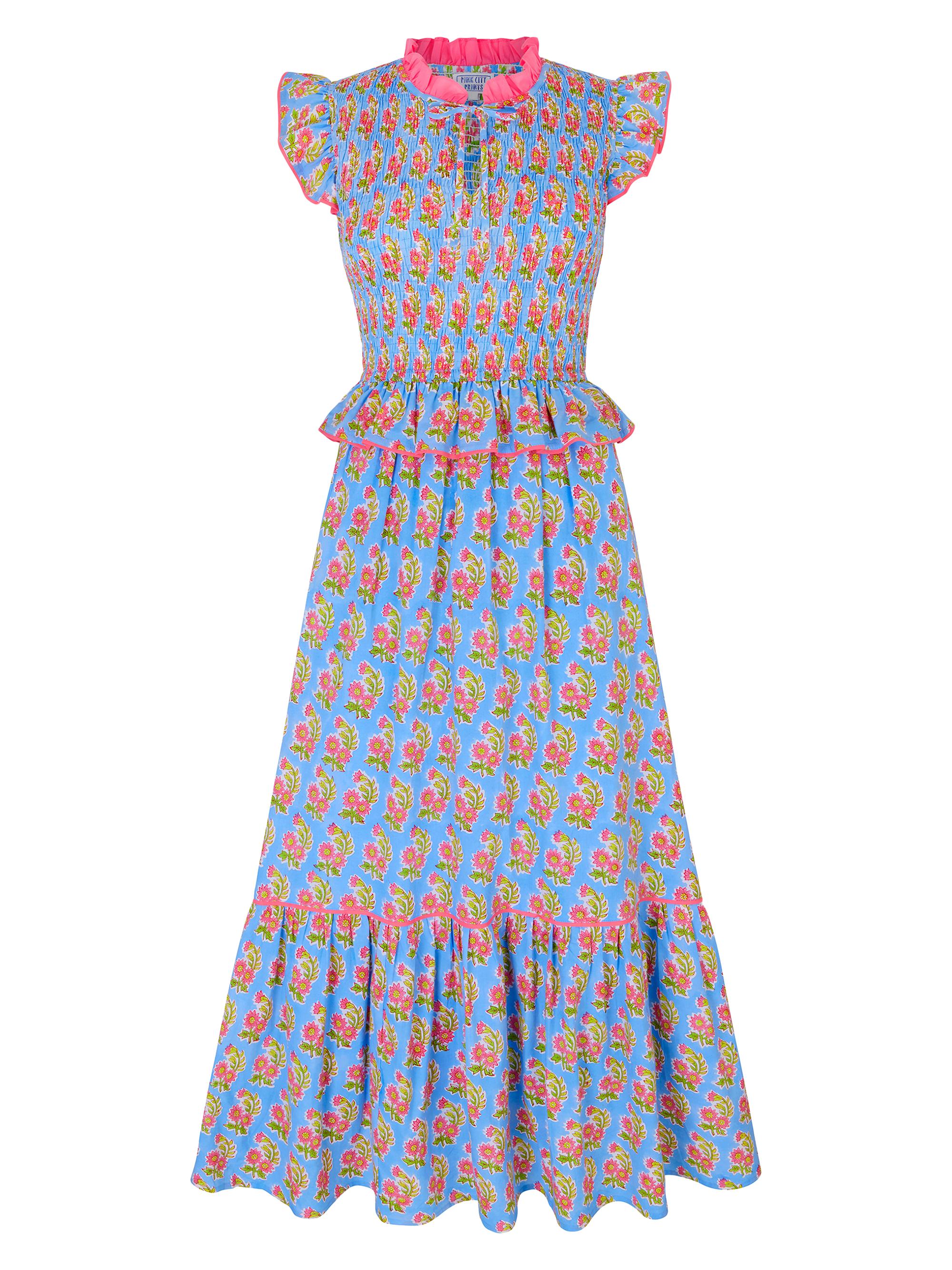 Pink City Prints Women's Cornflower Aster Harper Dress - Blue