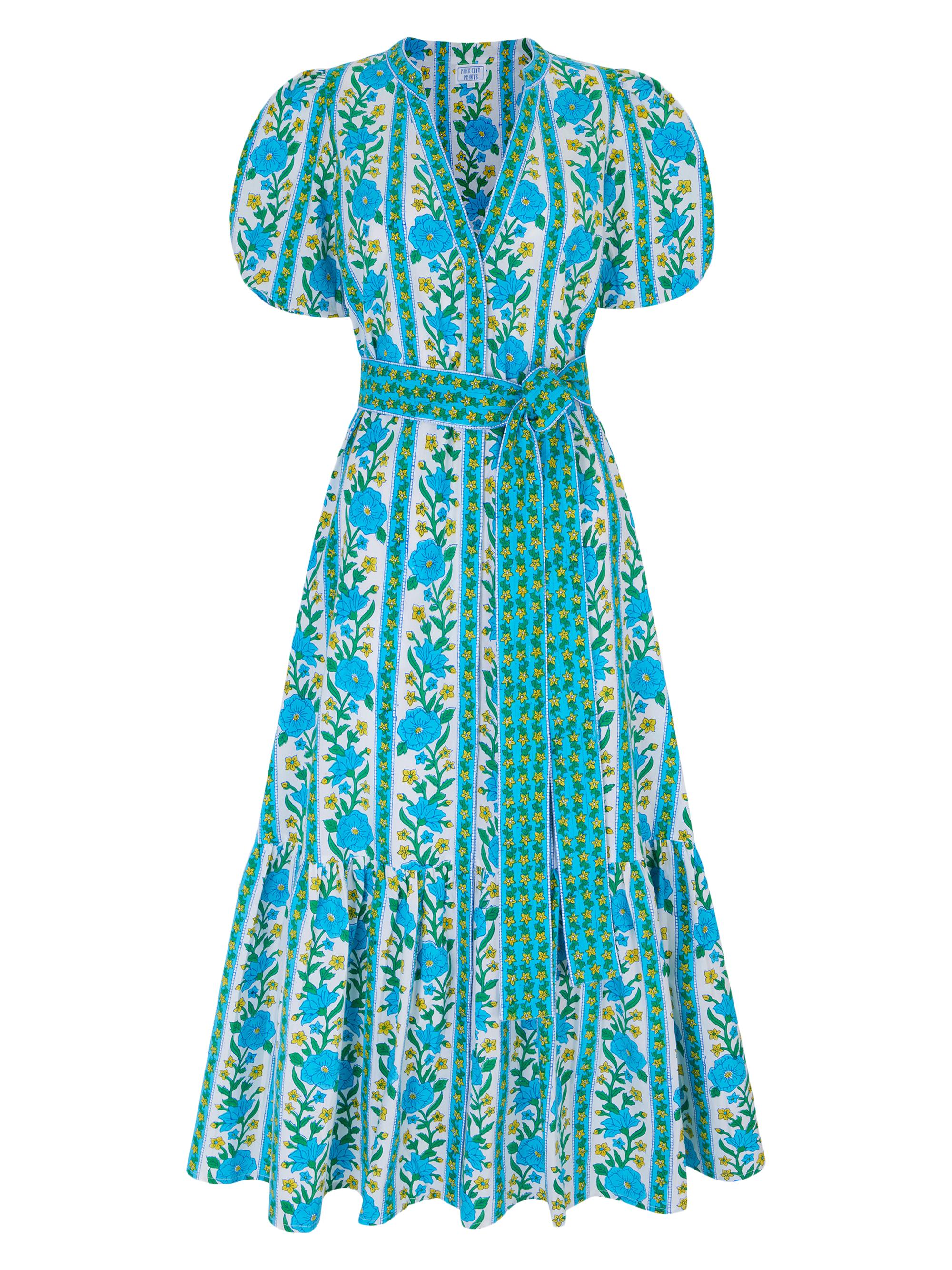 Pink City Prints Women's Hibiscus Border Daisy Dress - Blue