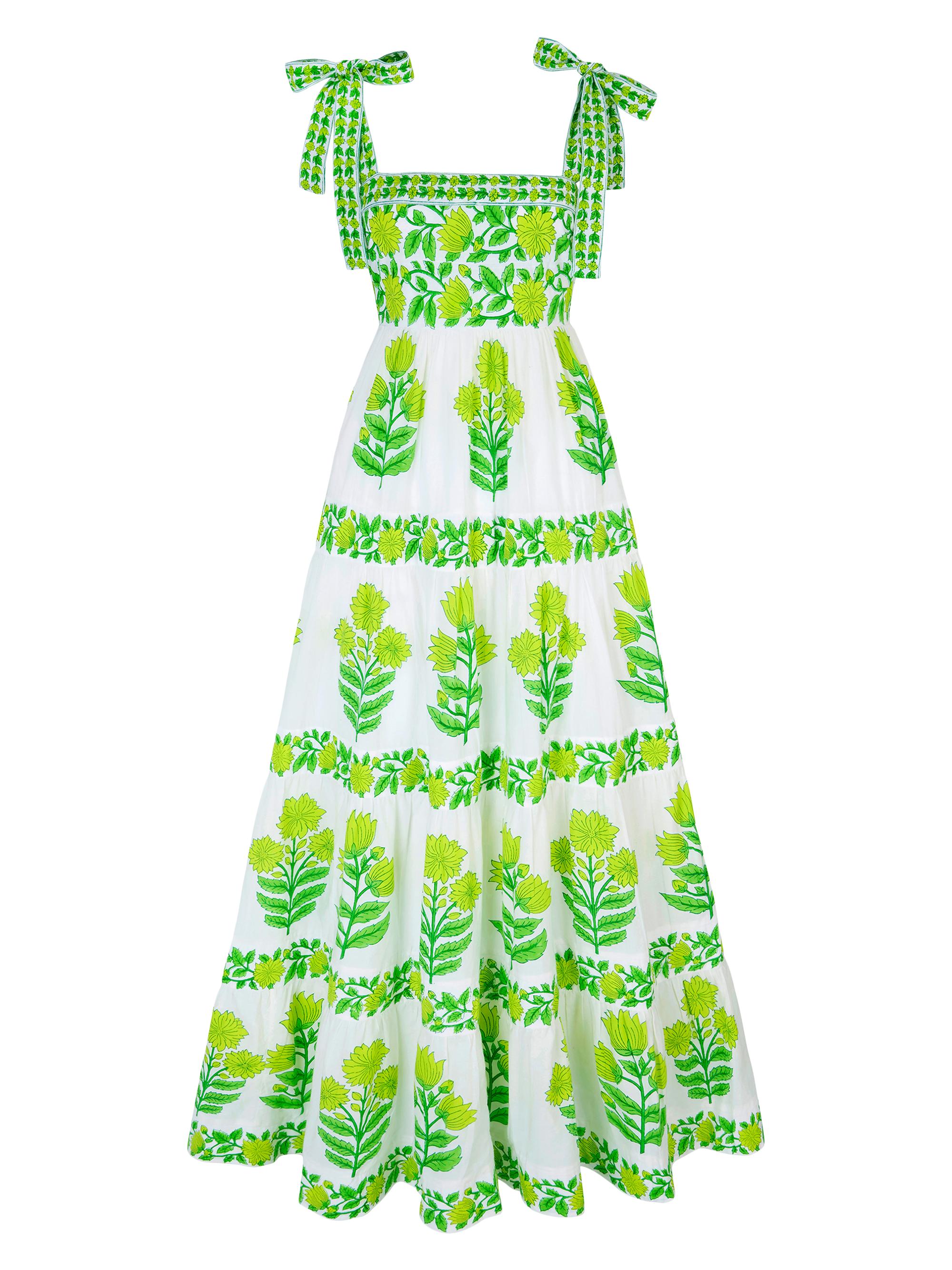 Pink City Prints Women's Lime Botanics Lara Dress - Green