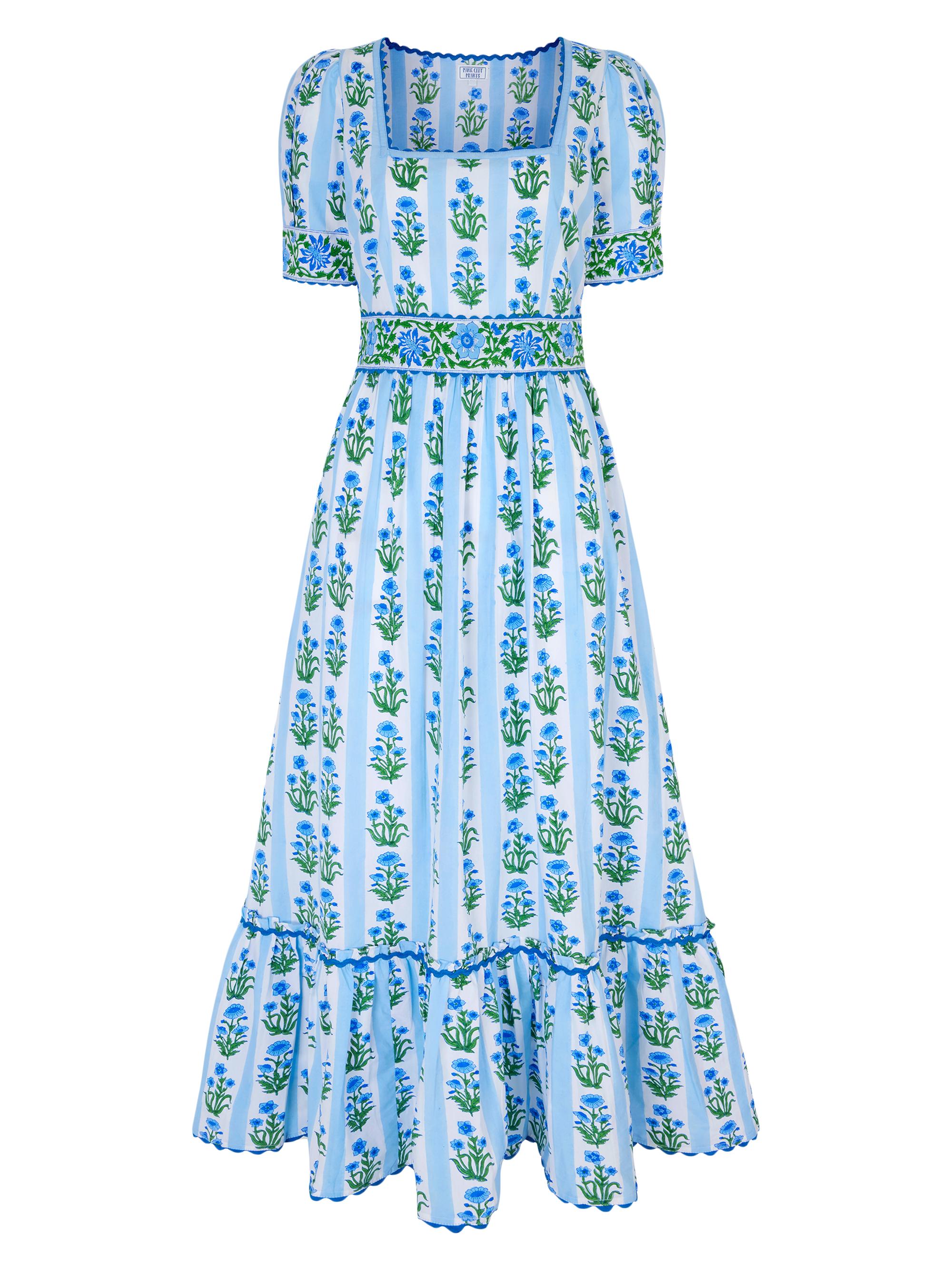 Pink City Prints Women's Sky Lily Stripe Evelyn Dress - Blue