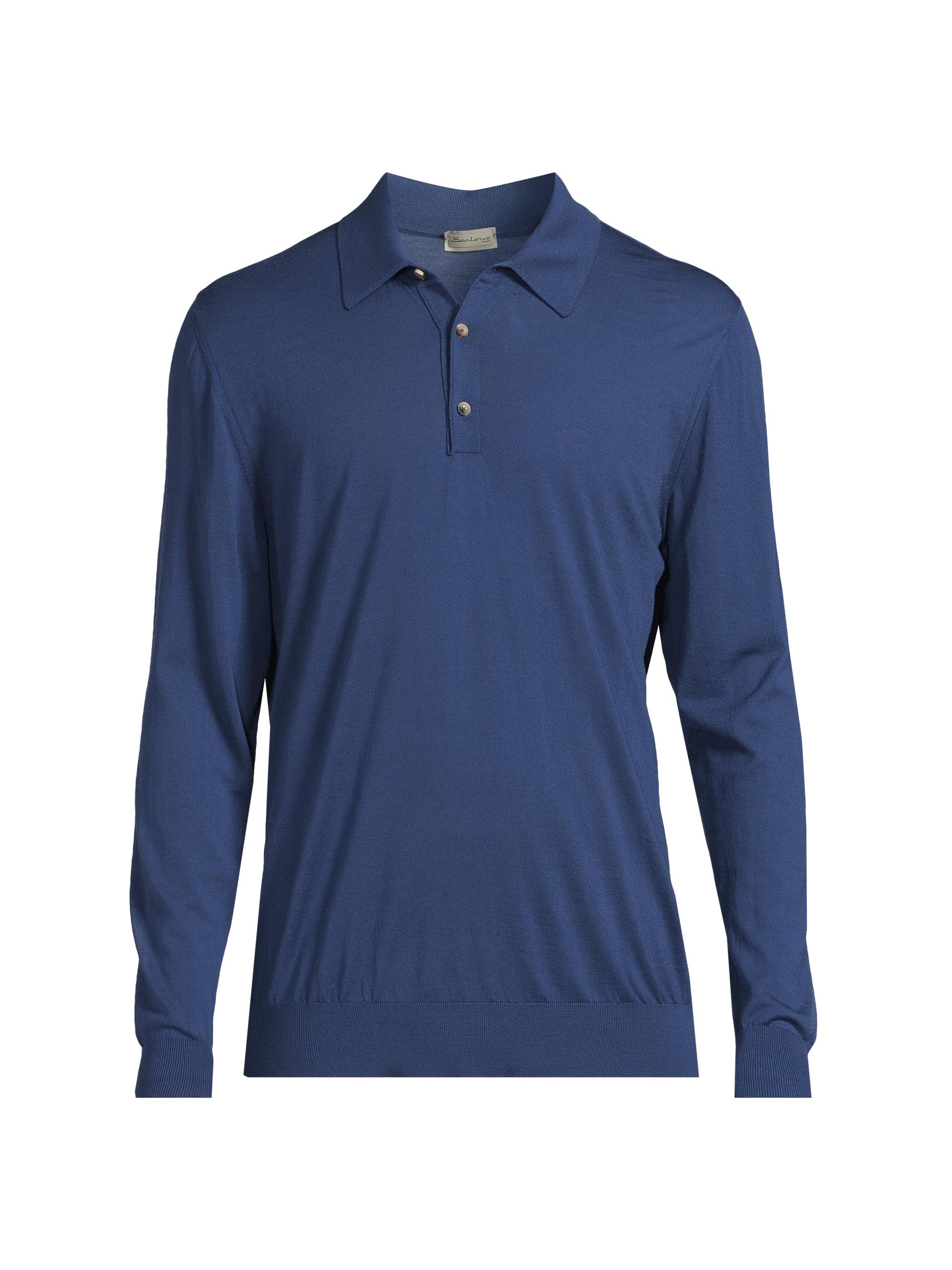 Sartorio Napoli Men's Wool Long-Sleeve Polo Shirt - Light Blue | Thumbnail 7