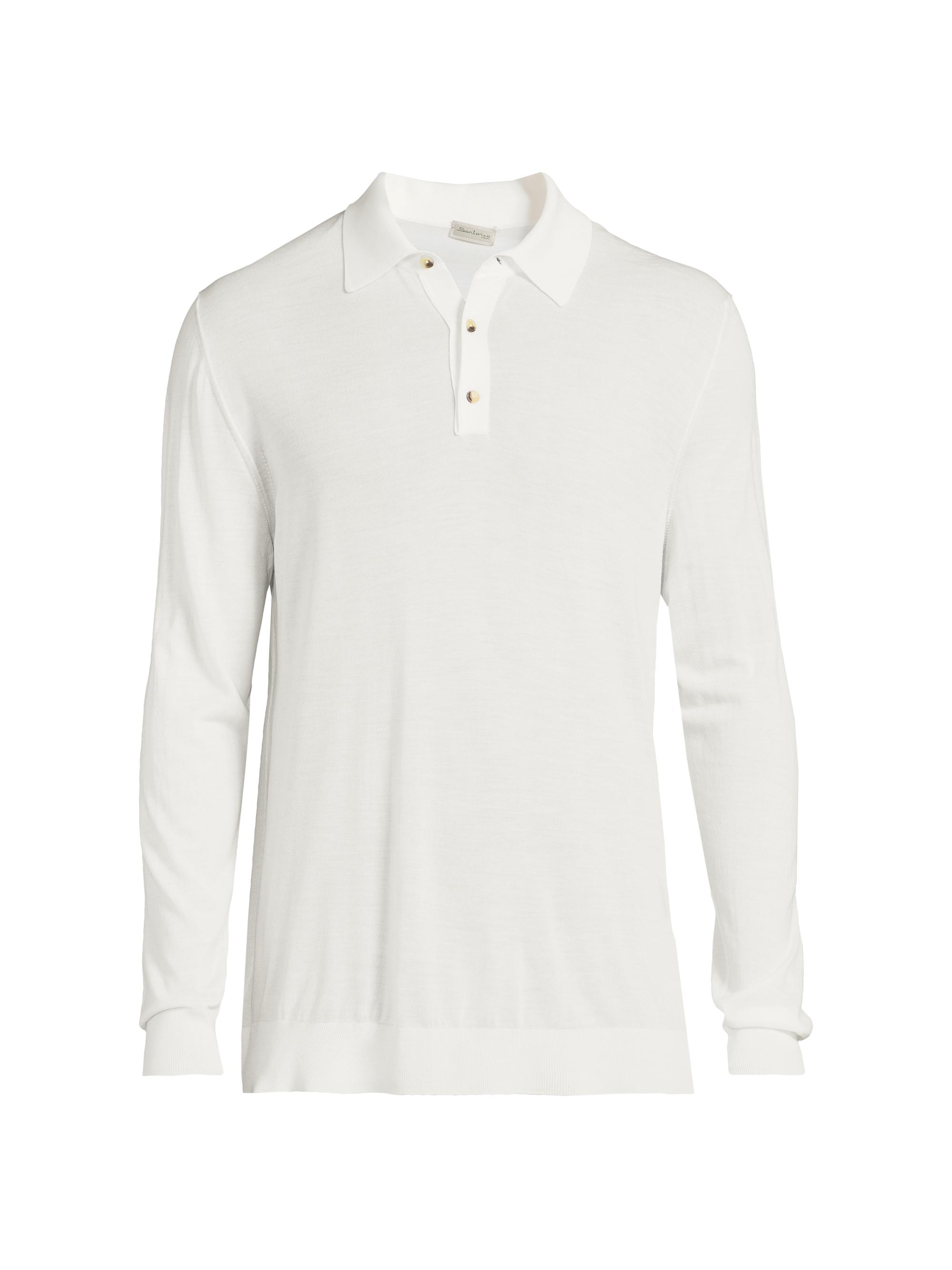 Sartorio Napoli Men's Wool Long-Sleeve Polo Shirt - White