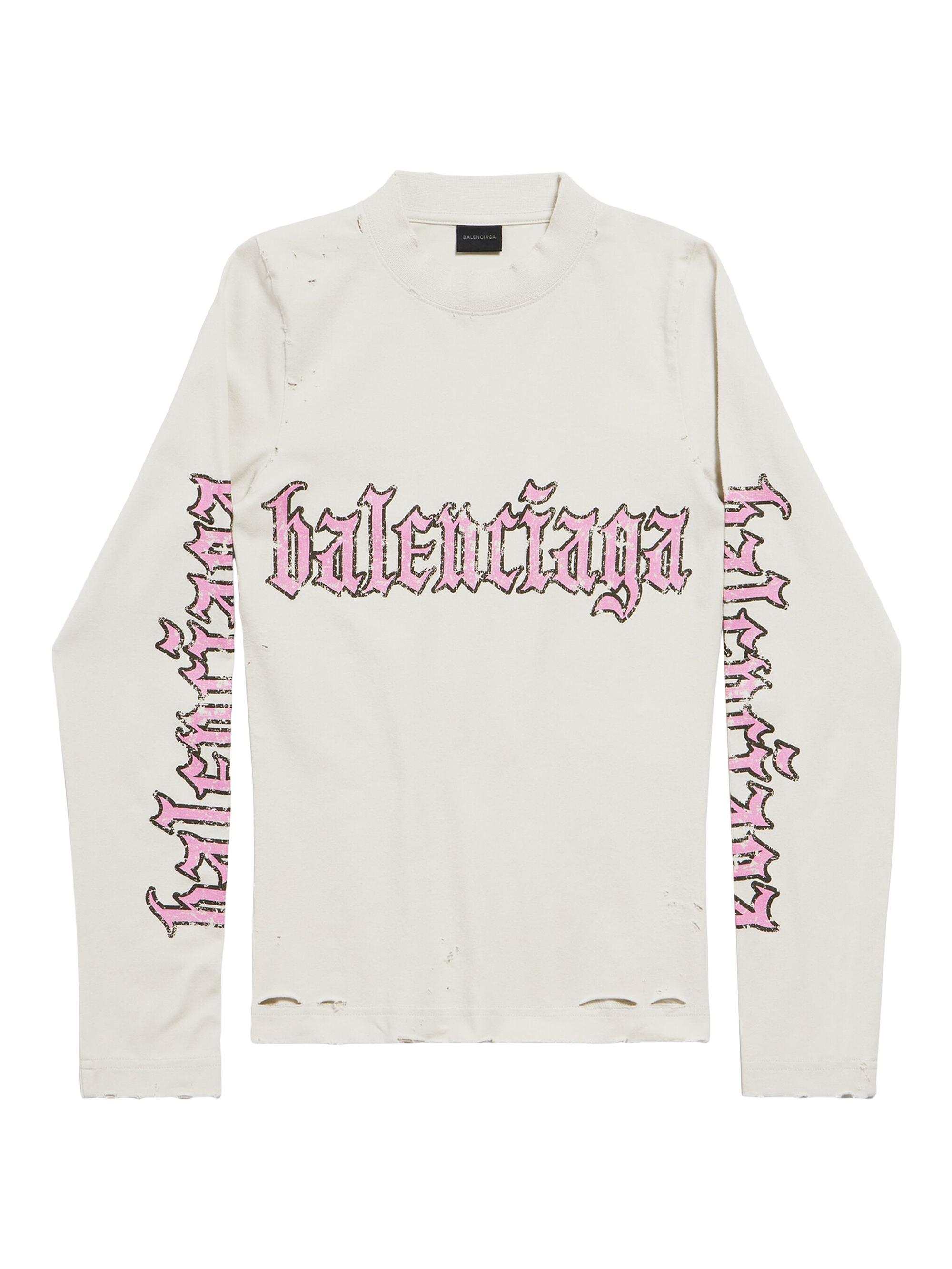Balenciaga Women's Letter Script Fitted Long Sleeve T-Shirt - Dirty White