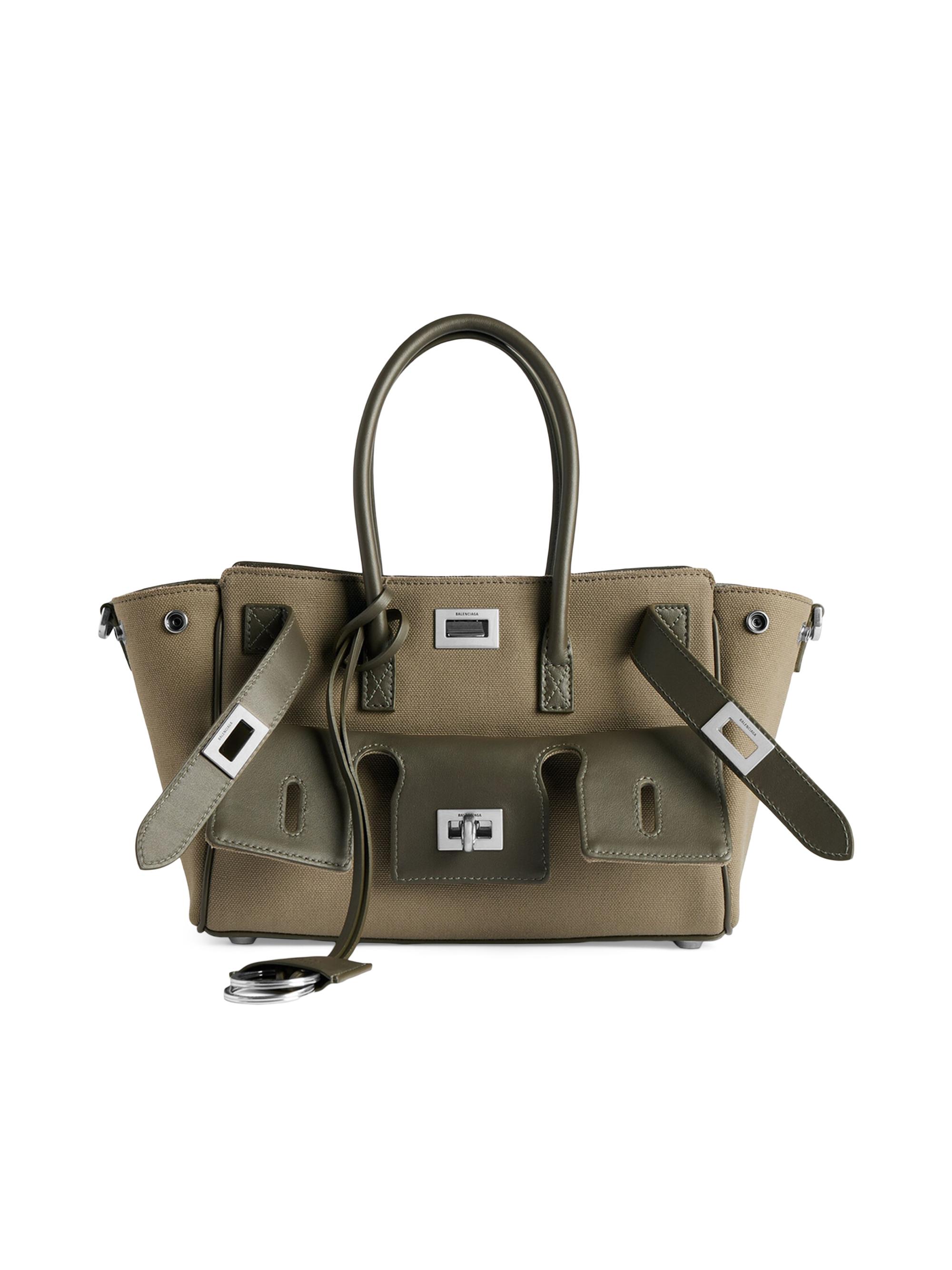 Balenciaga Women's Bel Air Carry All Mini Cotton and Leather Top Handle Bag - Khaki