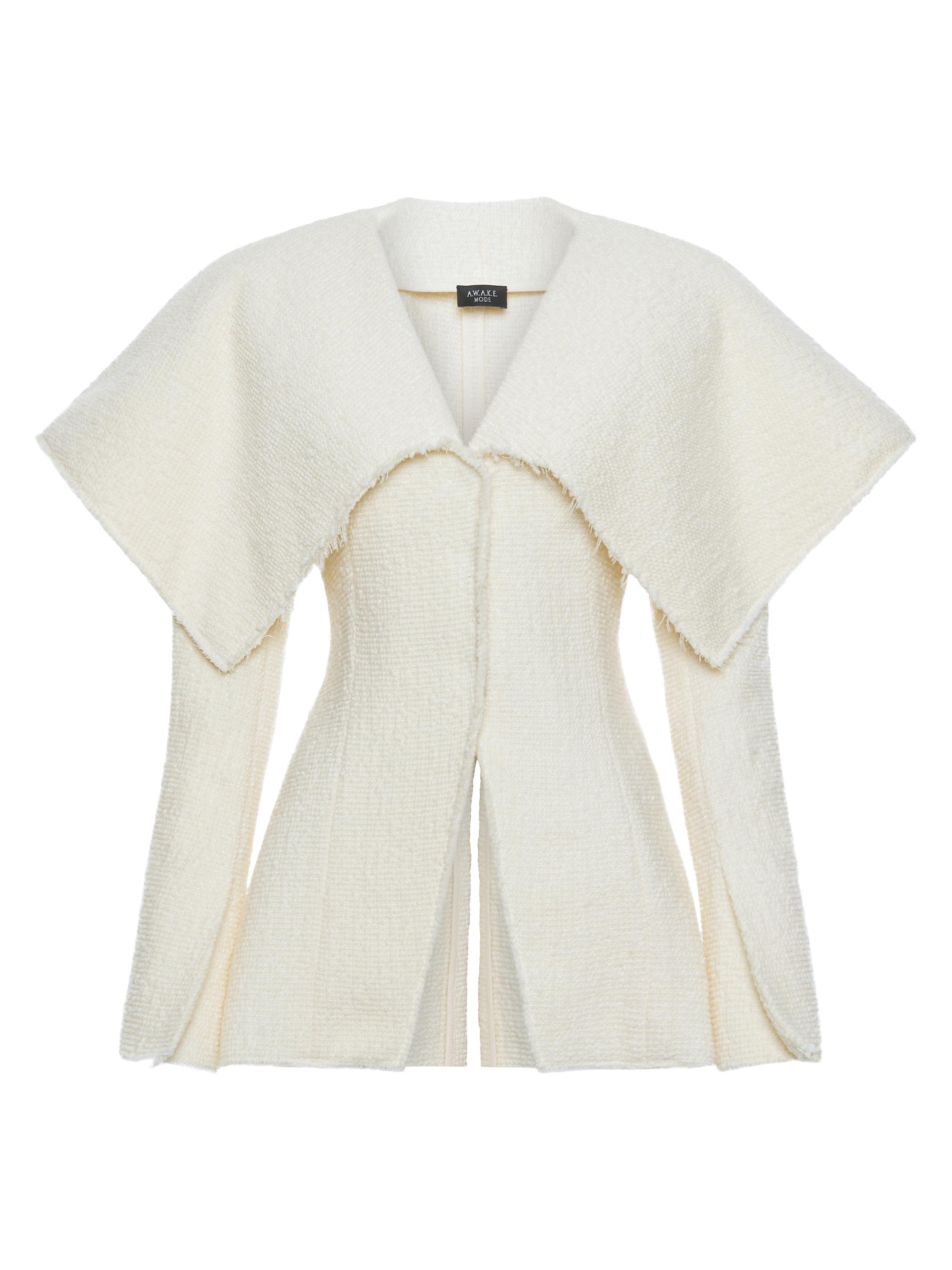 A.W.A.K.E. MODE Women's Wide Spread Collar Fitted Jacket - Ecru