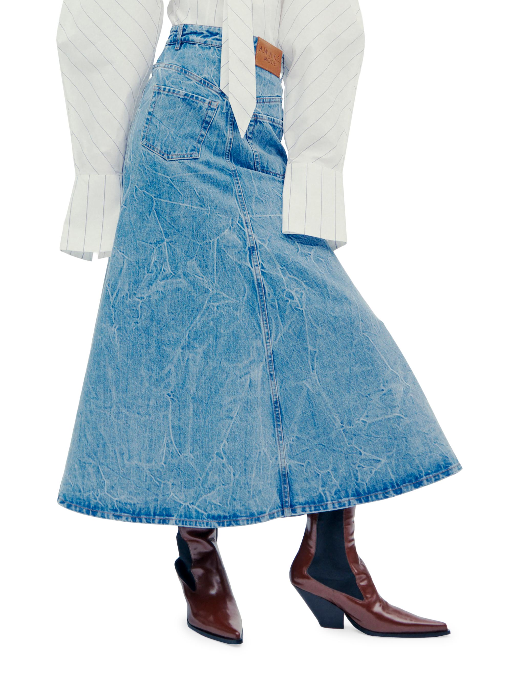 A.W.A.K.E. MODE Acid Wash Denim Flared Maxi Skirt | Saks Fifth Avenue
