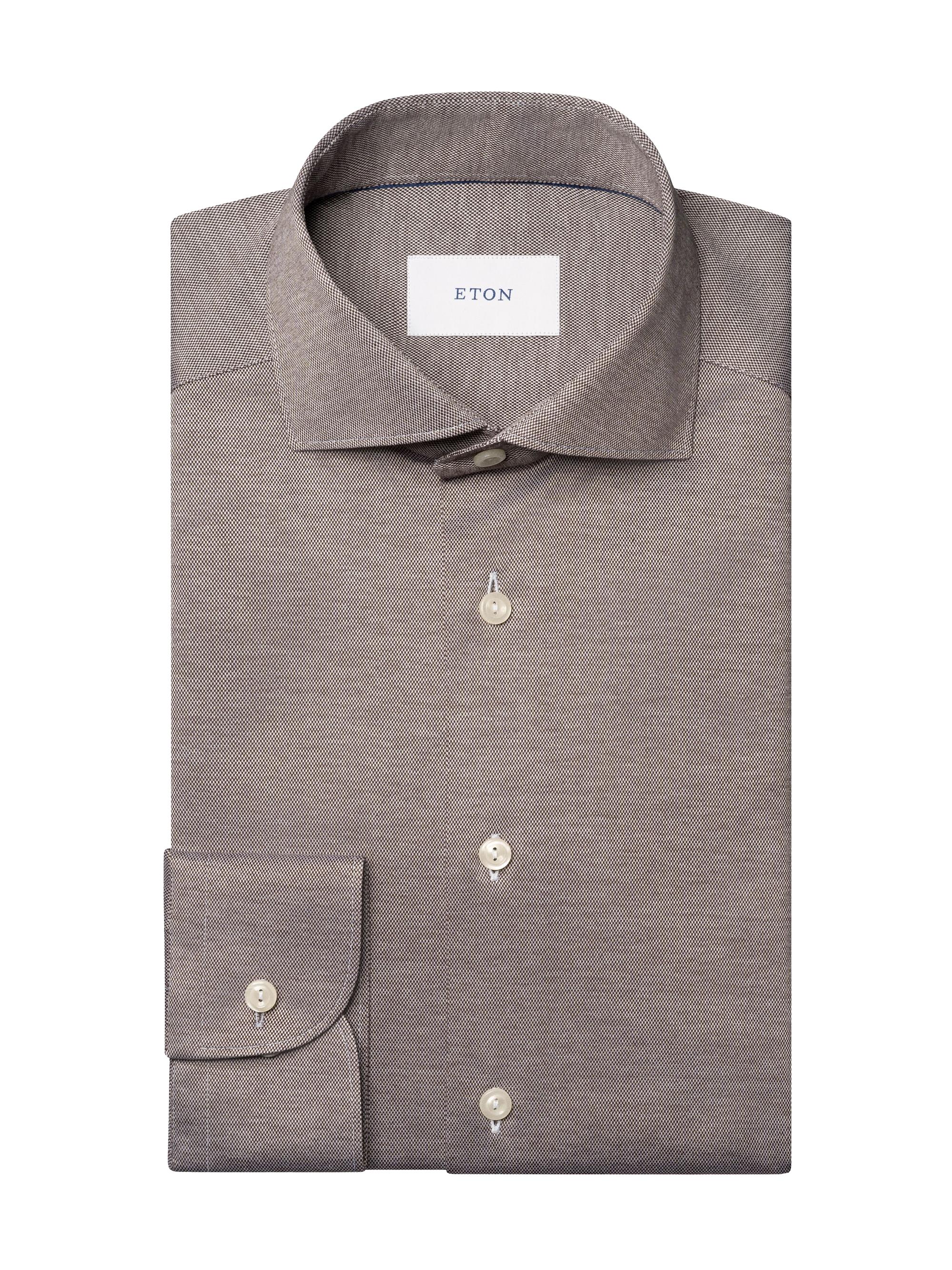 Eton Men's Contemporary-Fit Solid Jacquard Cotton Jersey Shirt - Brown