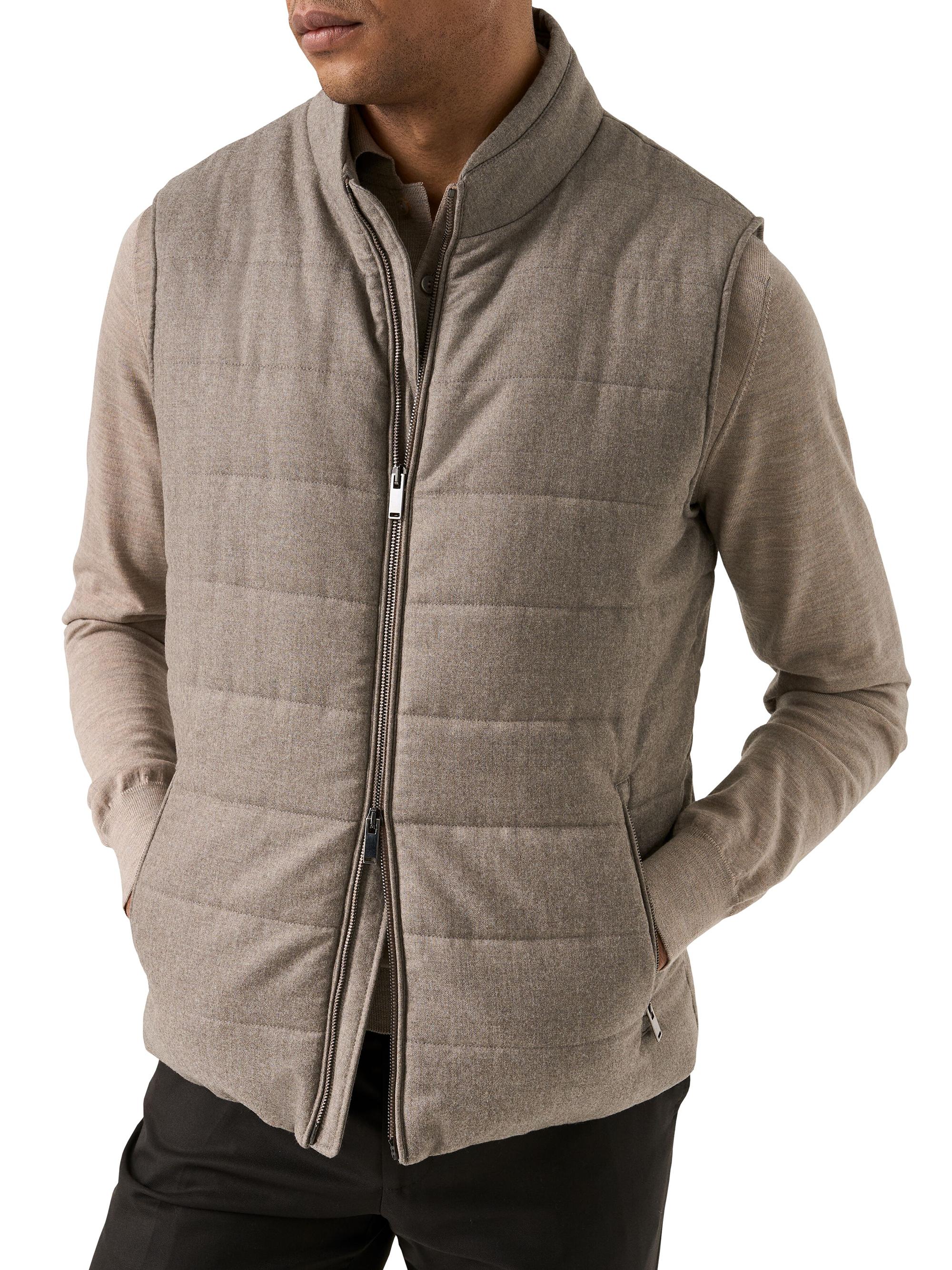 Eton Men's Quilted Wool Zip-Front Vest - Beige