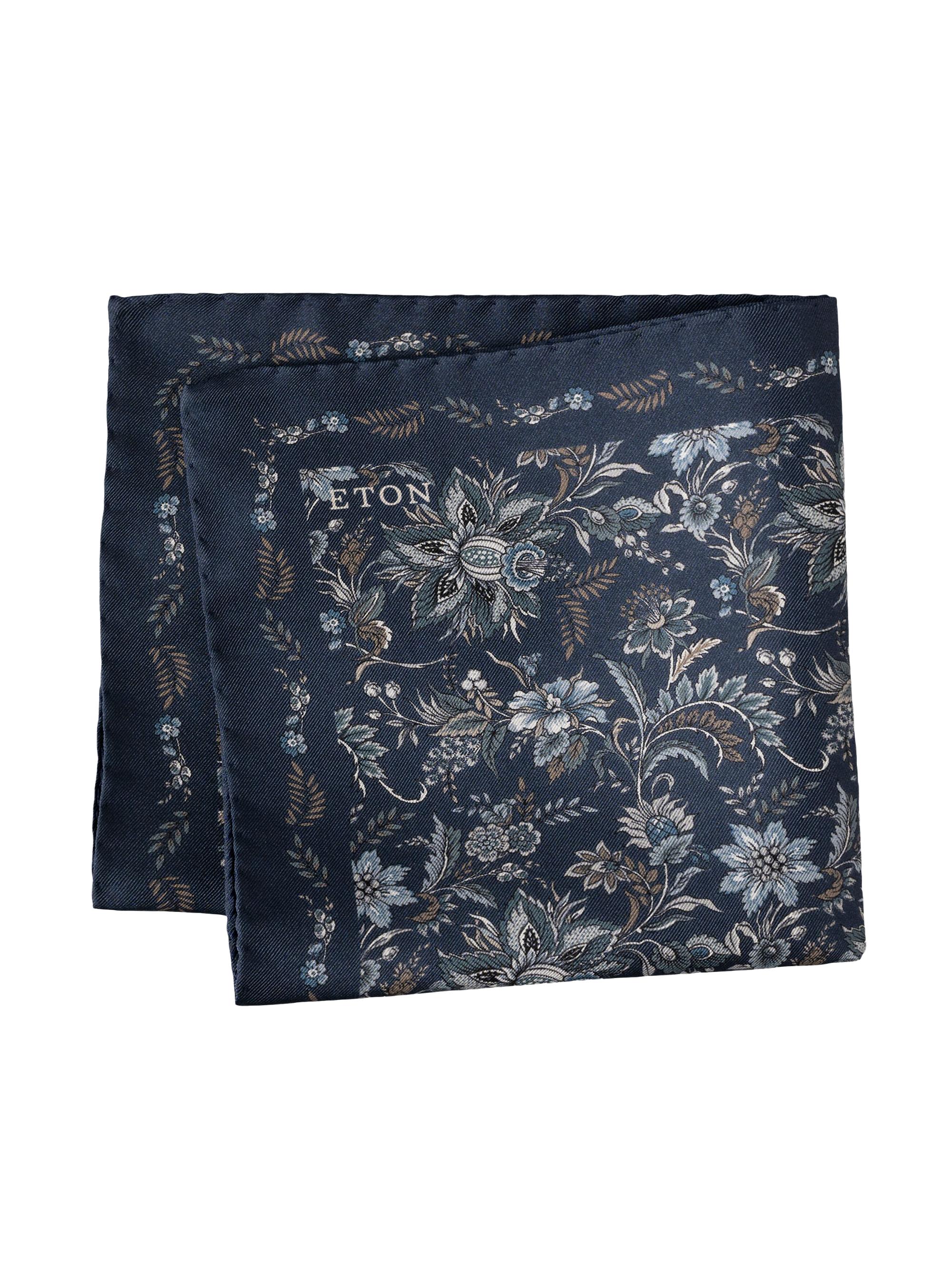 Eton Men's Floral Silk Pocket Square - Navy
