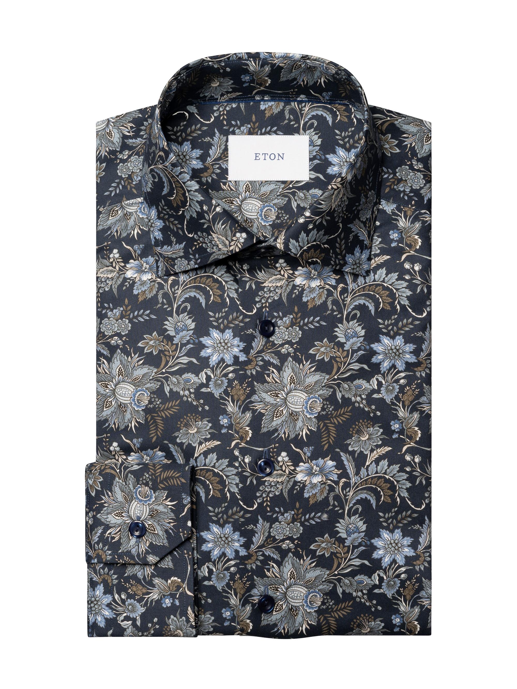 Eton Men's Slim-Fit Floral Cotton Twill Shirt - Navy