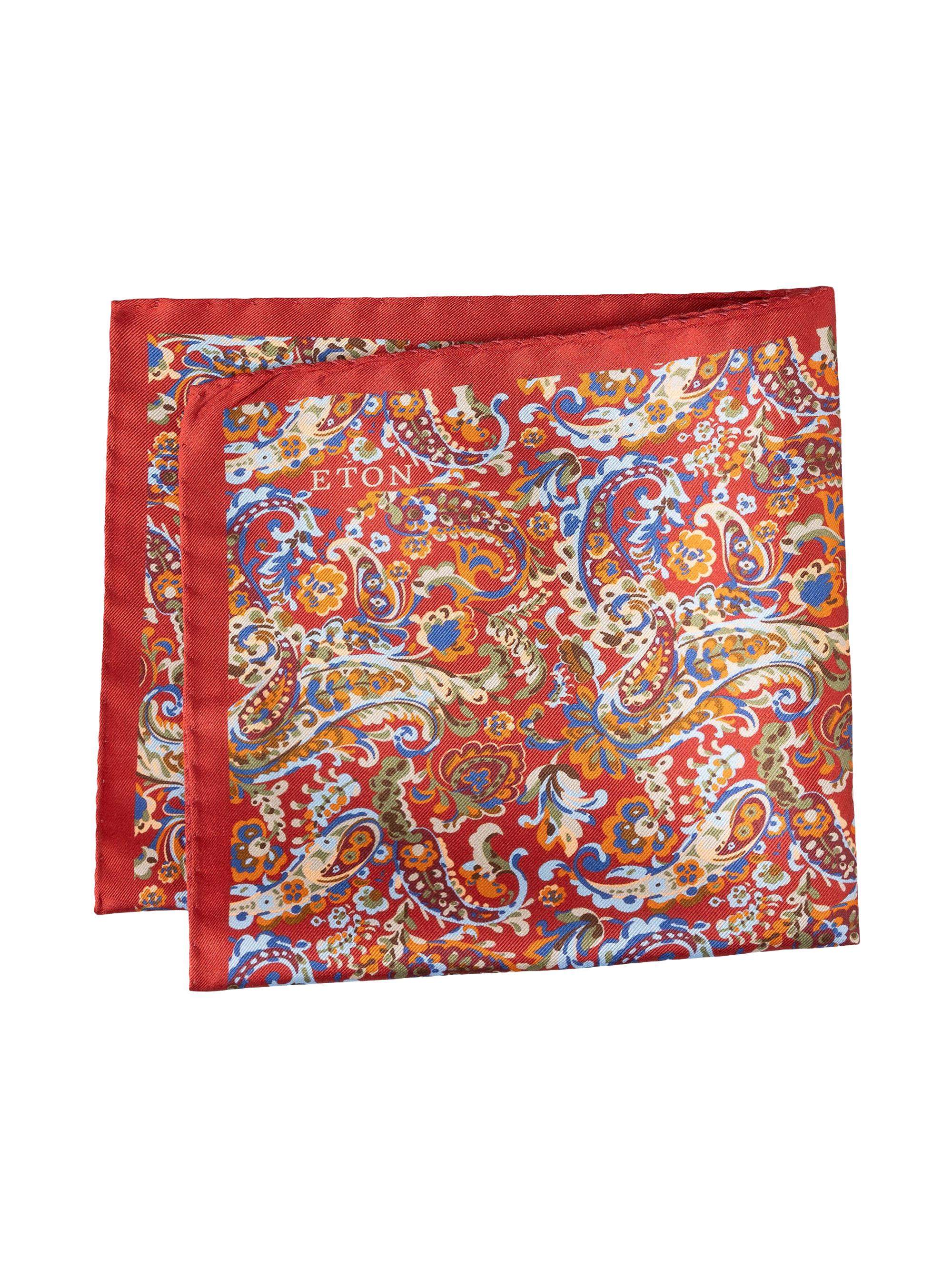 Eton Men's Paisley Silk Pocket Square - Red