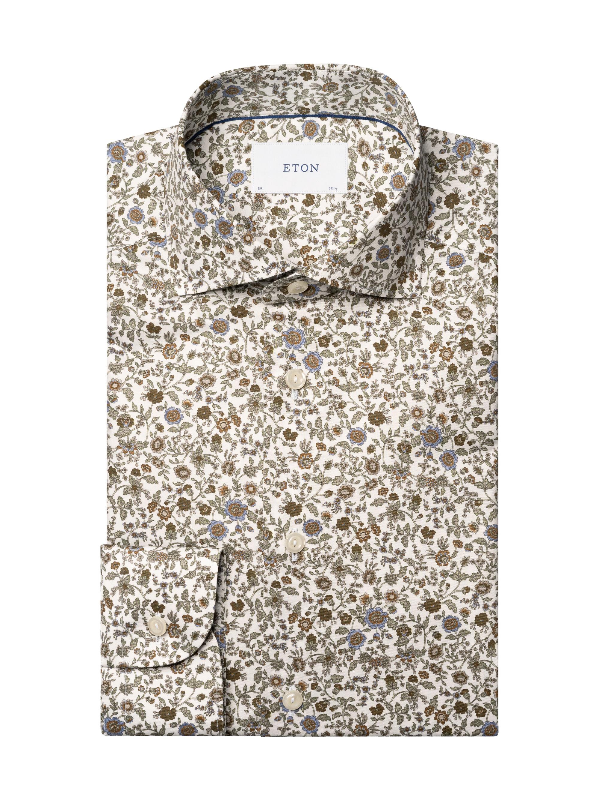 Eton Men's Floral Cotton Slim-Fit Dress Shirt - Brown