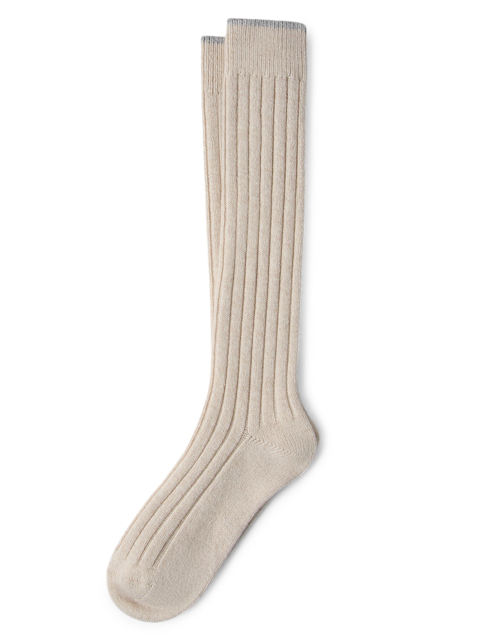Brunello Cucinelli Men's Cashmere Chiné Rib Knit Socks - Buff