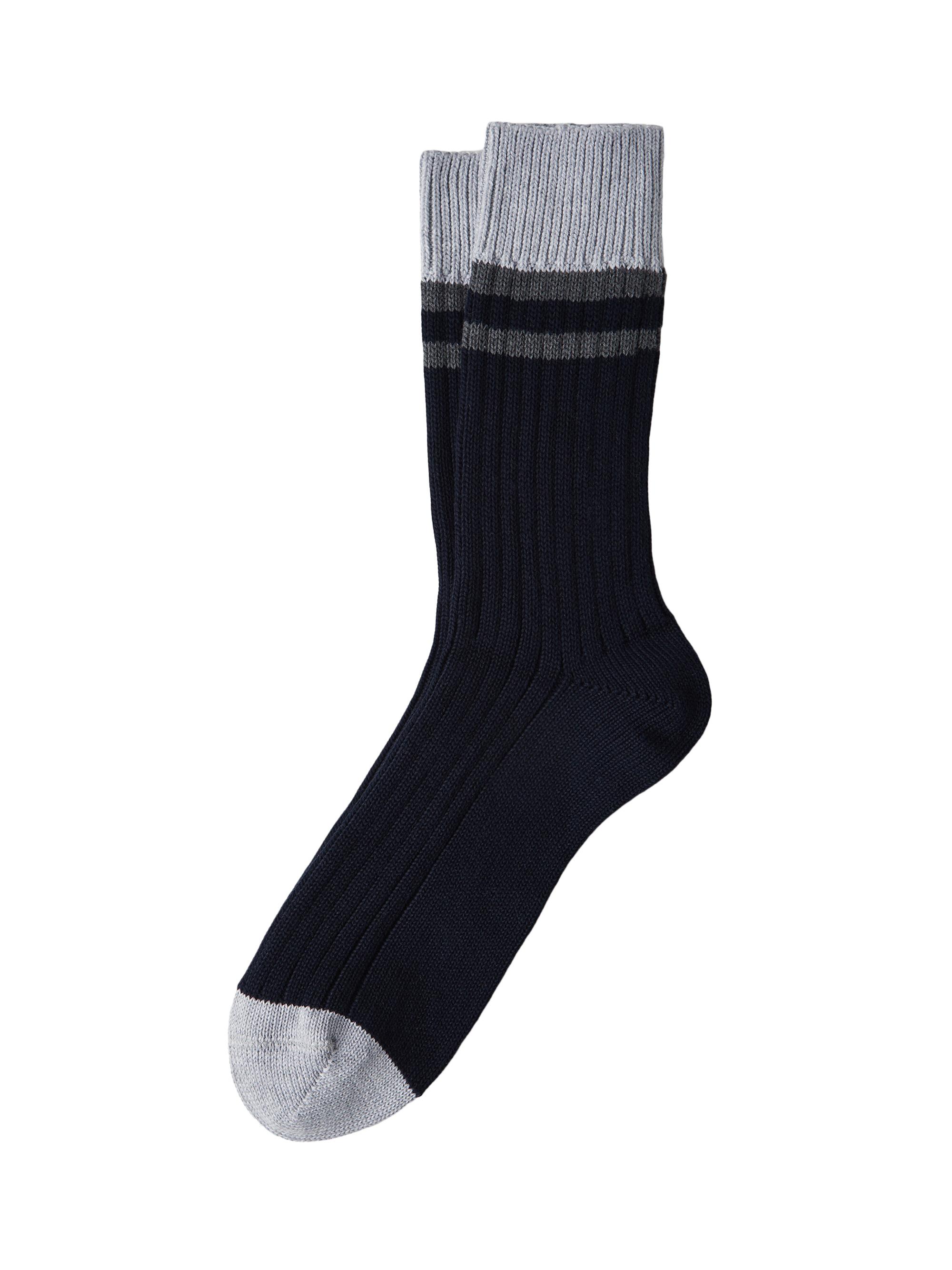 Brunello Cucinelli Men's Cotton Socks with Stripes - Navy Blue
