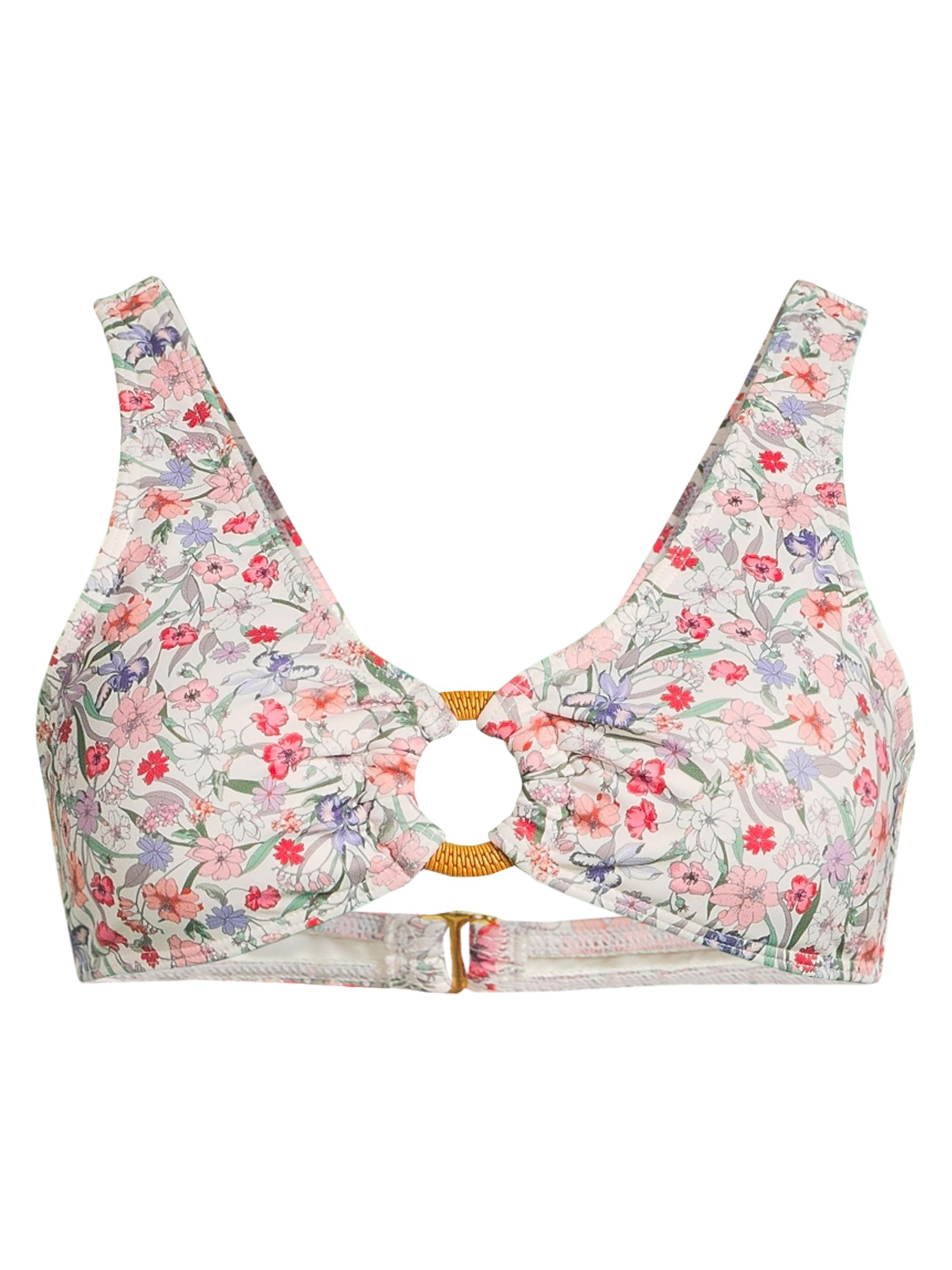 Hutch Women's Iona Floral Tortoise Ring Bikini Top - White Tropical Garden