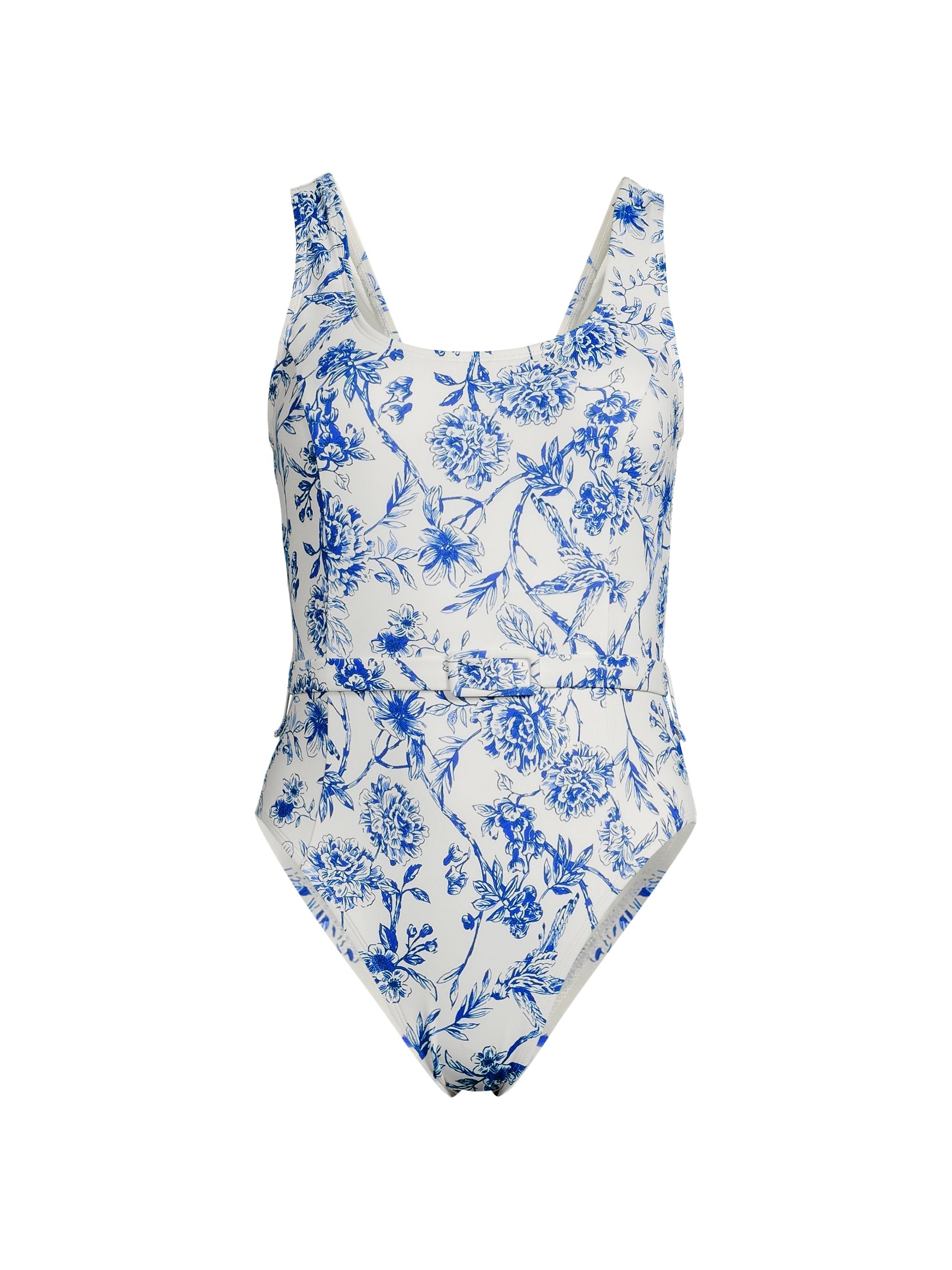 Hutch Women's Fayra Floral Belted One-Piece Swimsuit - Blue Inked Chinoiserie