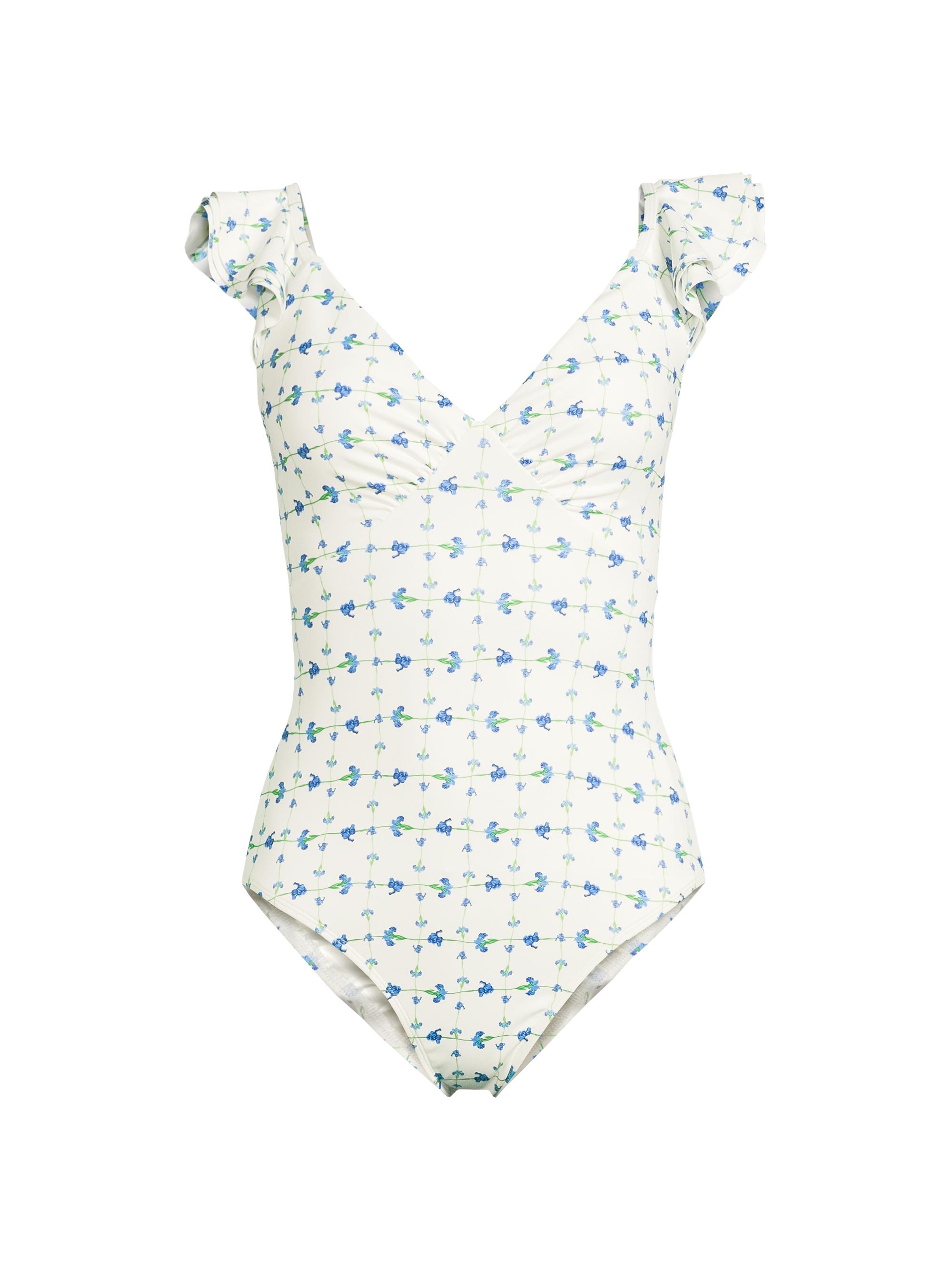 Hutch Women's Cala Floral One-Piece Swimsuit - White And Blue Trellis Floral
