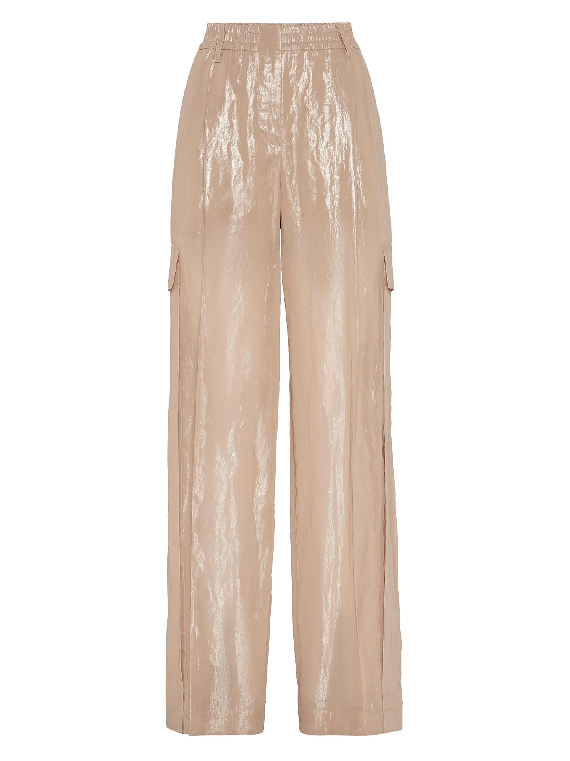 Brunello Cucinelli Women's Lamé Cotton Gauze Explorer Track Trousers - Camel
