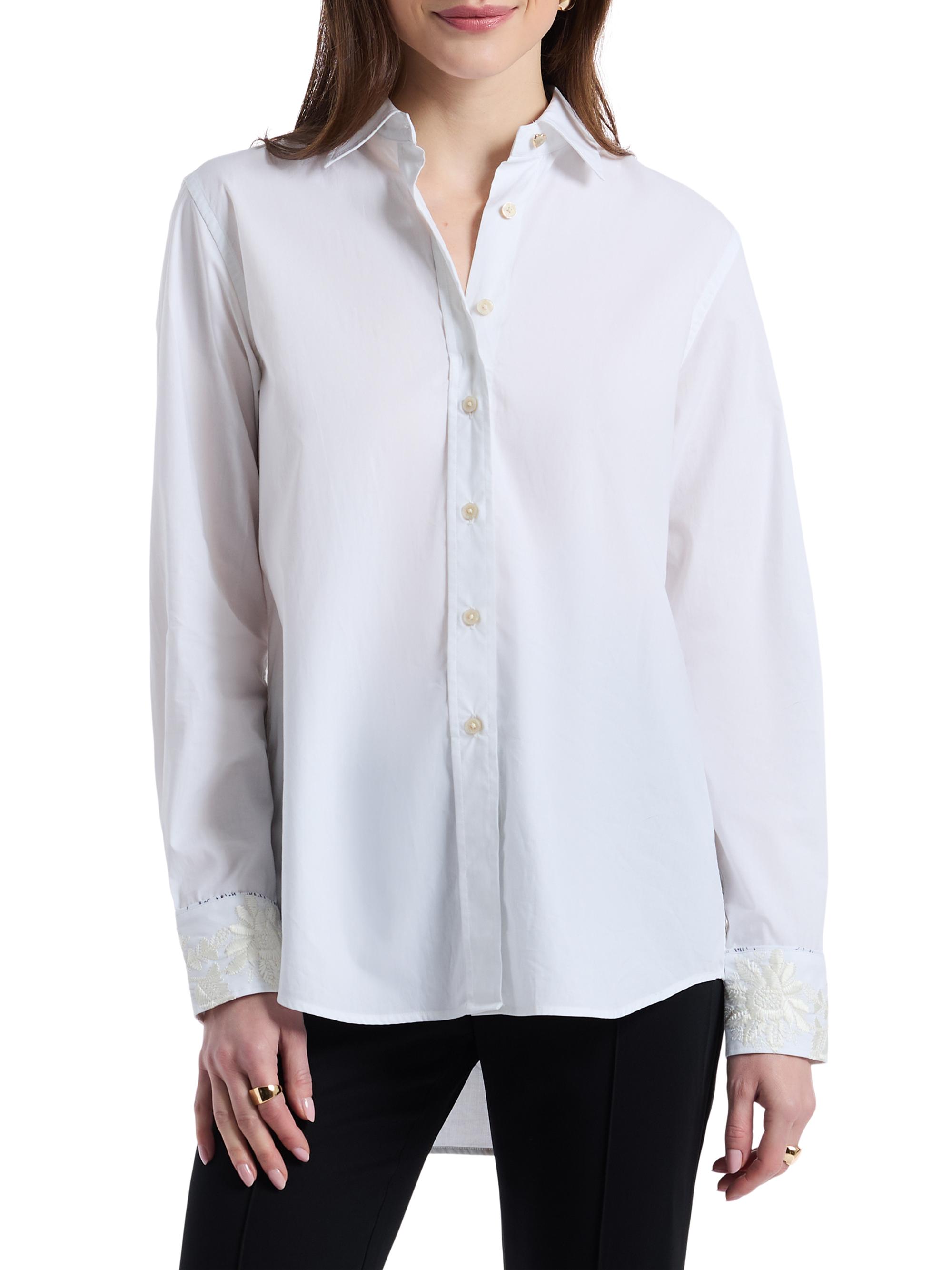 Robert Graham Women's Carrie Embroidered Cotton Poplin Long-Sleeve Shirt - White