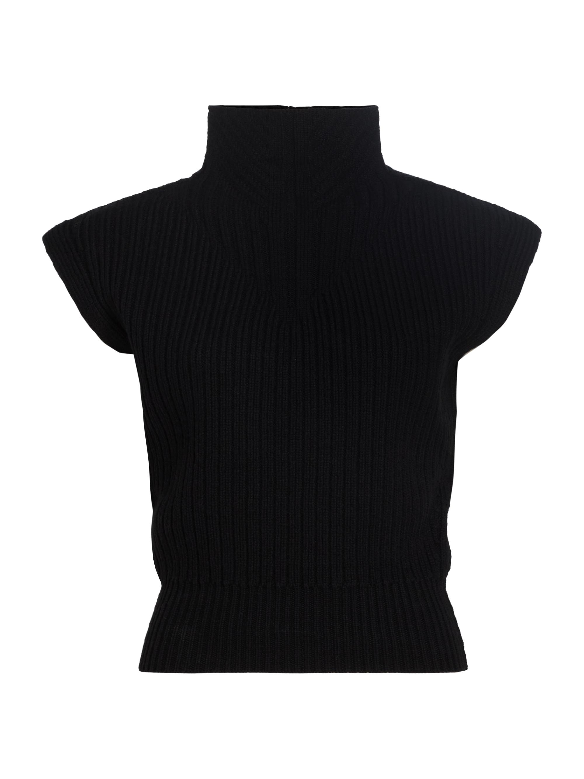 Fisherman Mock Turtleneck Sleeveless Wool Sweater