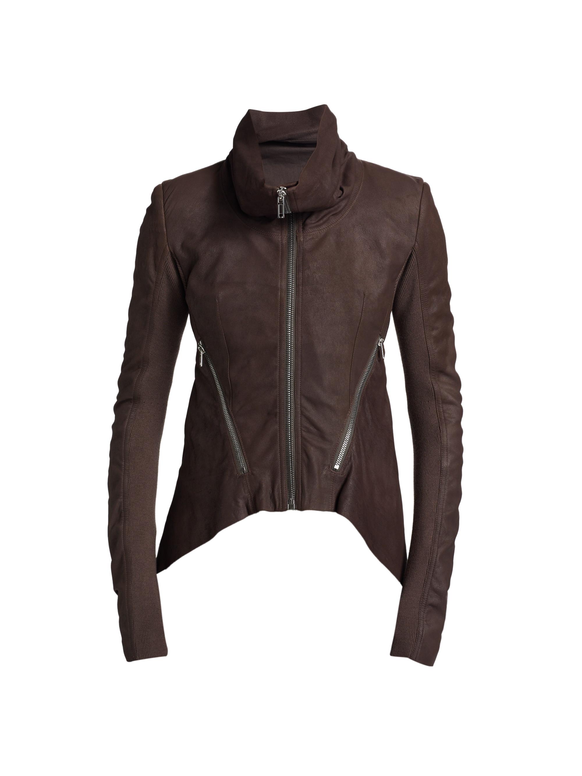 Rick Owens Women's Naska Leather Biker Jacket - Dark Dust