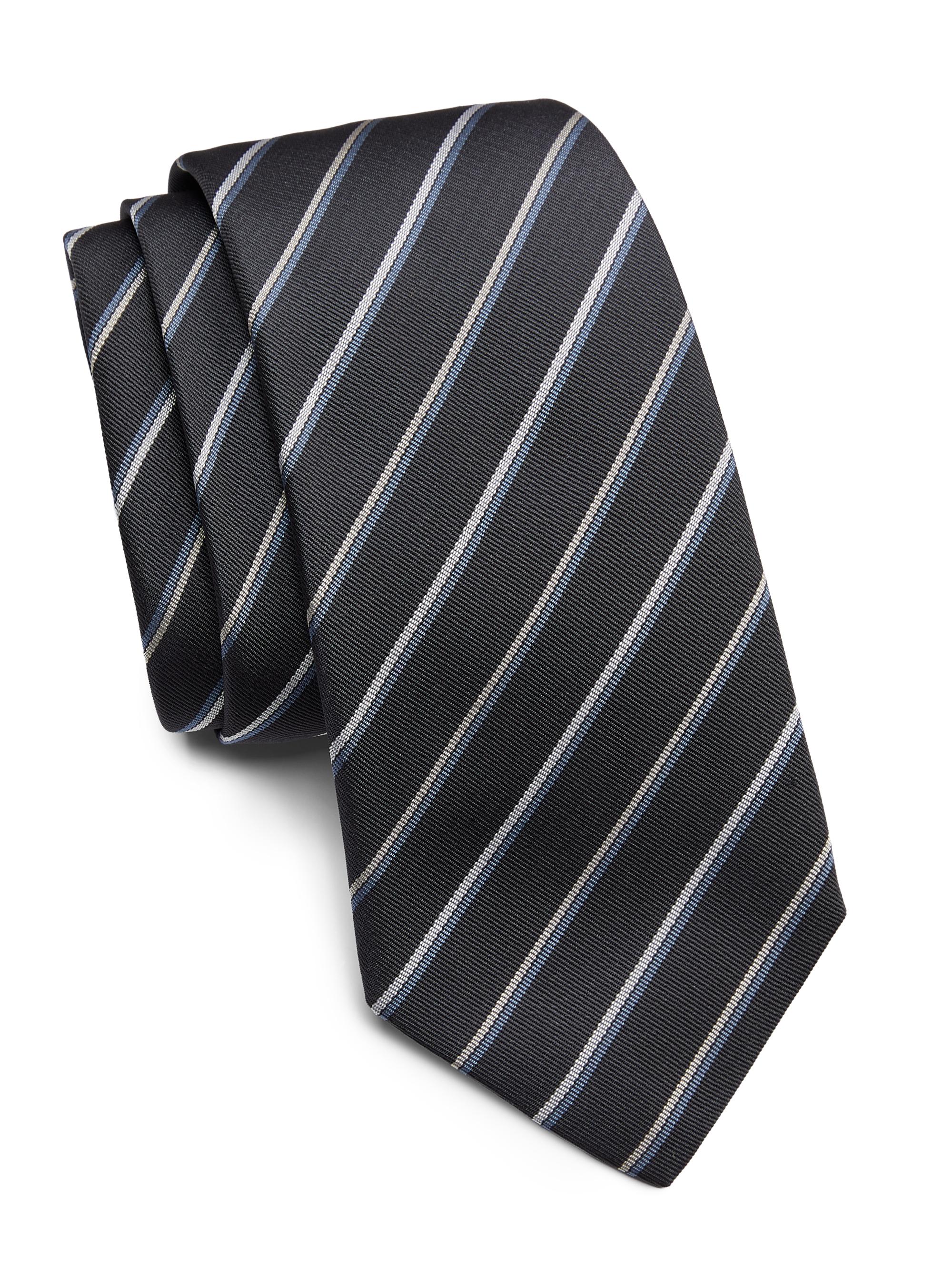 Emporio Armani Men's Woven Striped Silk Tie - Grey