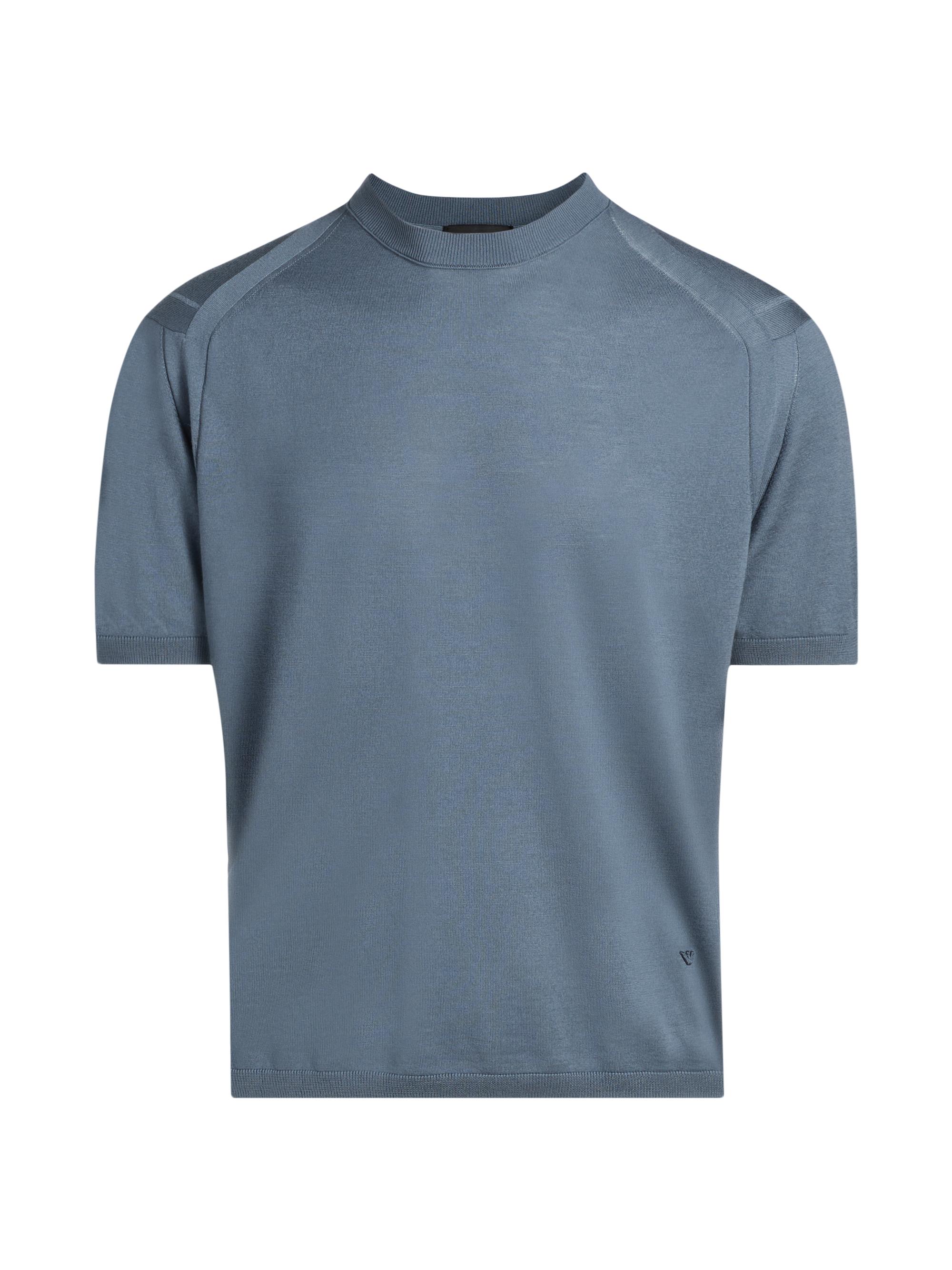 Emporio Armani Men's Wool-Silk Short-Sleeve Crewneck Sweater - Blue