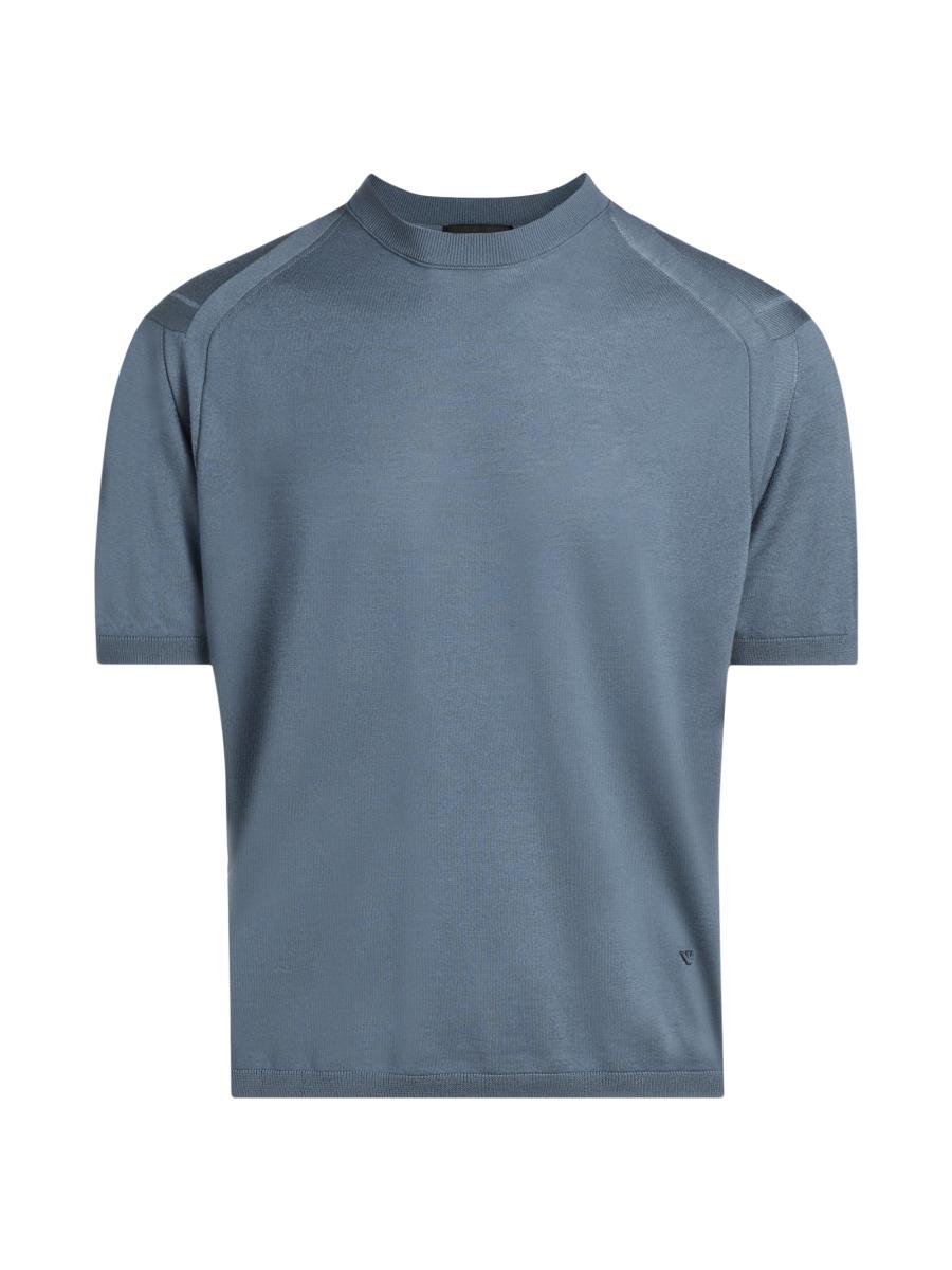 Emporio Armani Men's Wool-silk Short-sleeve Crewneck Sweater In Blue