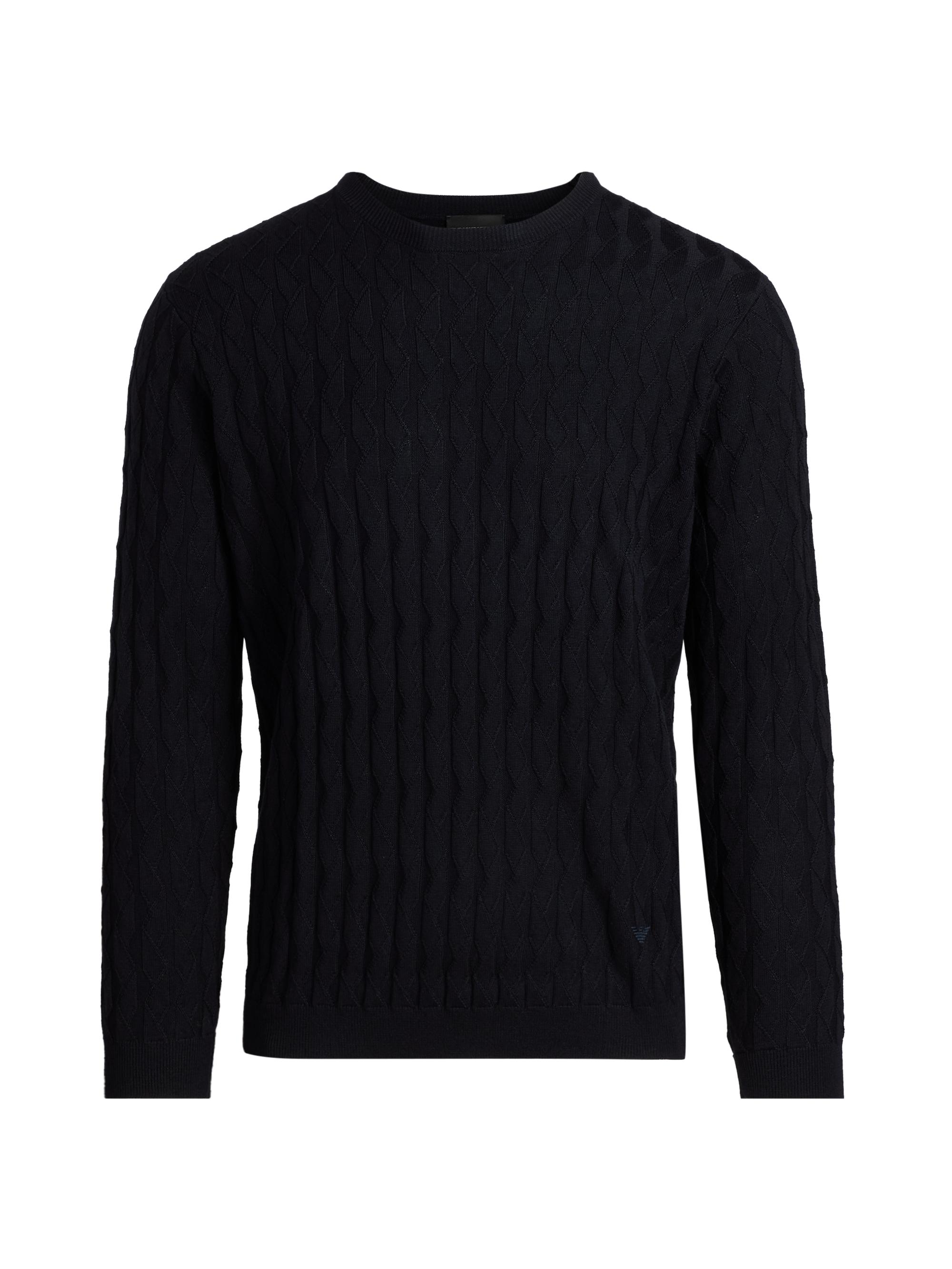 EMPORIO ARMANI PVCレザー切り替え ドライバーズニット S Emporio Armani Textured Wool Jacquard Crewneck Sweater | Saks