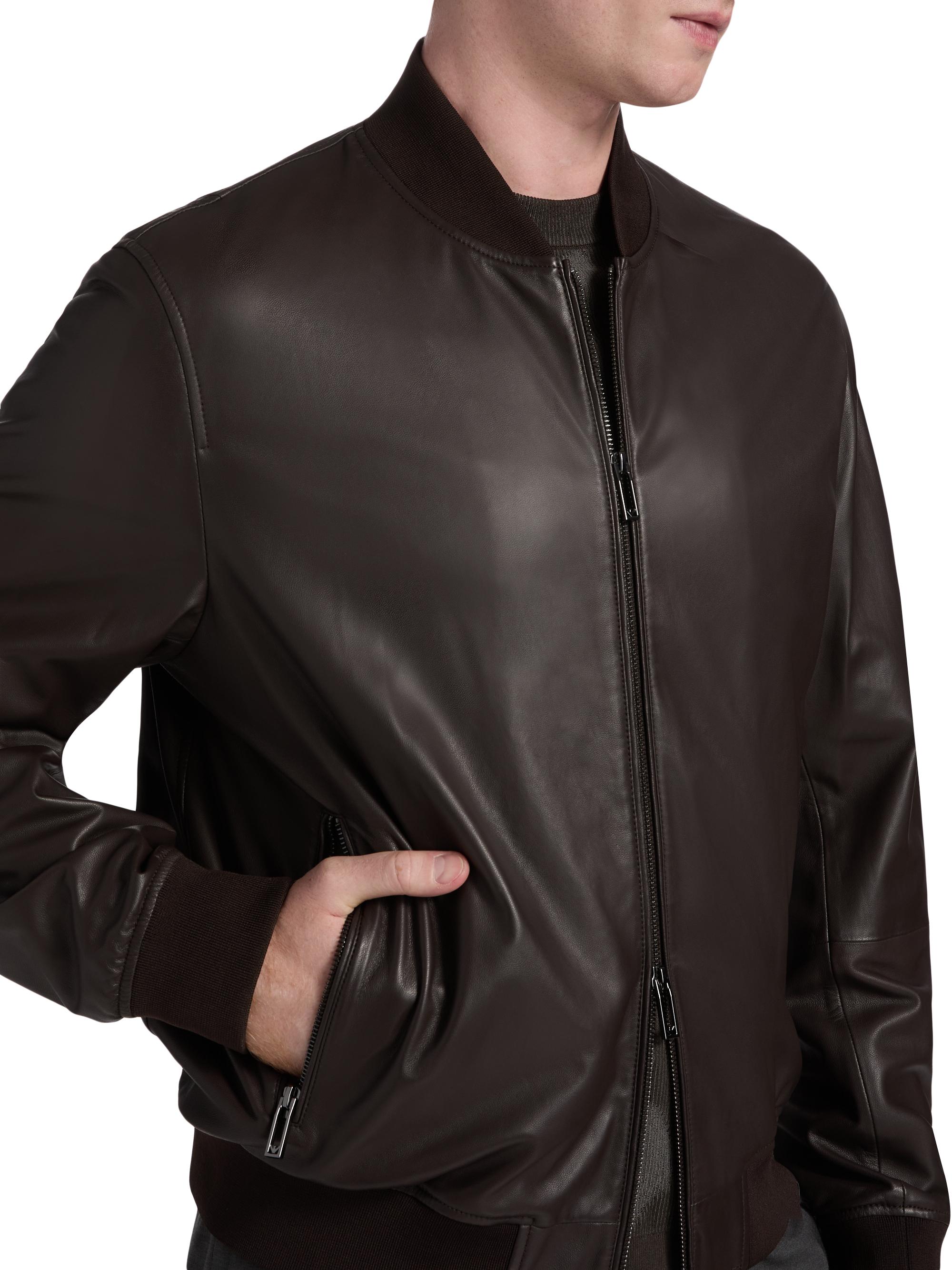Emporio Armani Leather Bomber Jacket | Saks Fifth Avenue