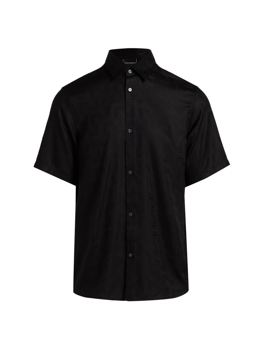 Emporio Armani Men's Jacquard Button-front Sport Shirt In Black