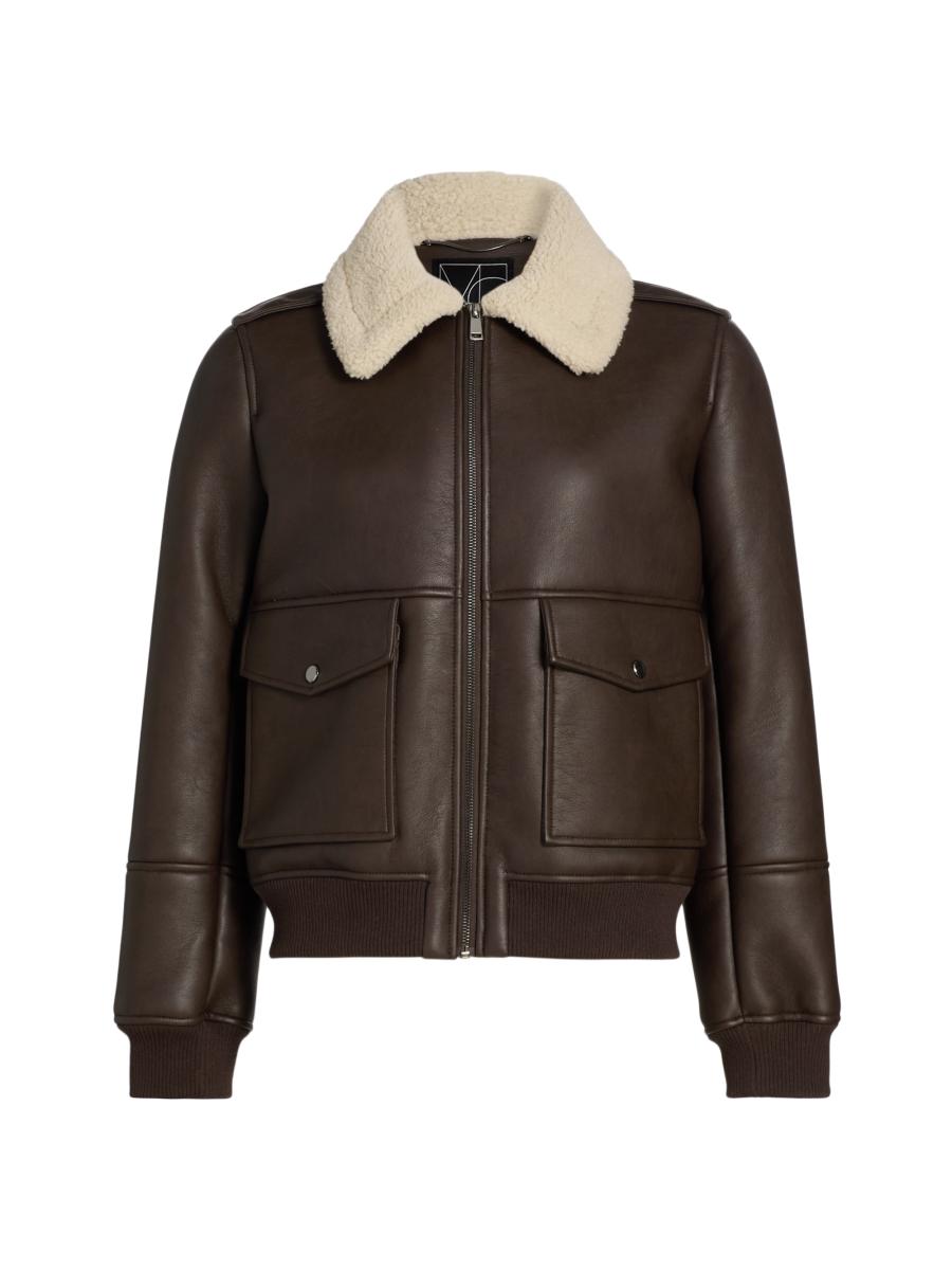 Mercer Collective Women's Sherpa & Faux-leather Bomber Jacket In Brown