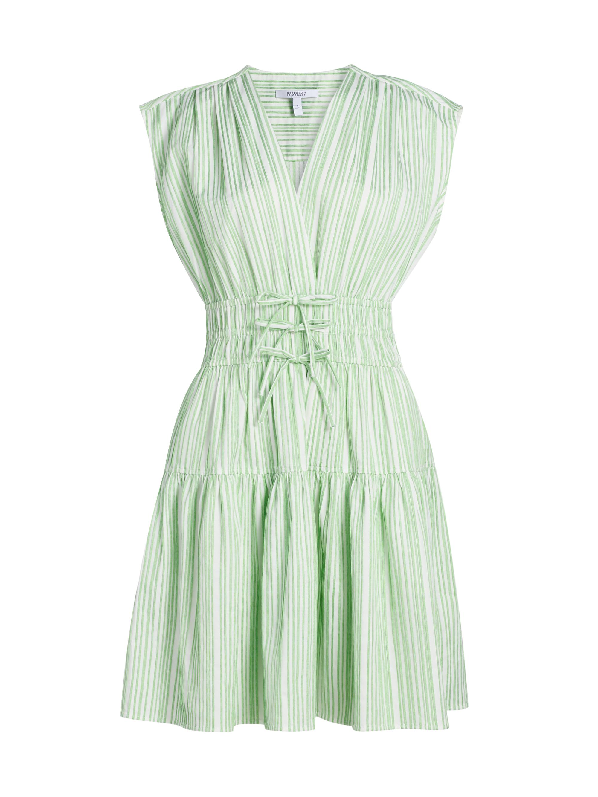 Derek Lam 10 Crosby Women's Tora Pintuck Stripe Shirting Minidress - Kelly Green White