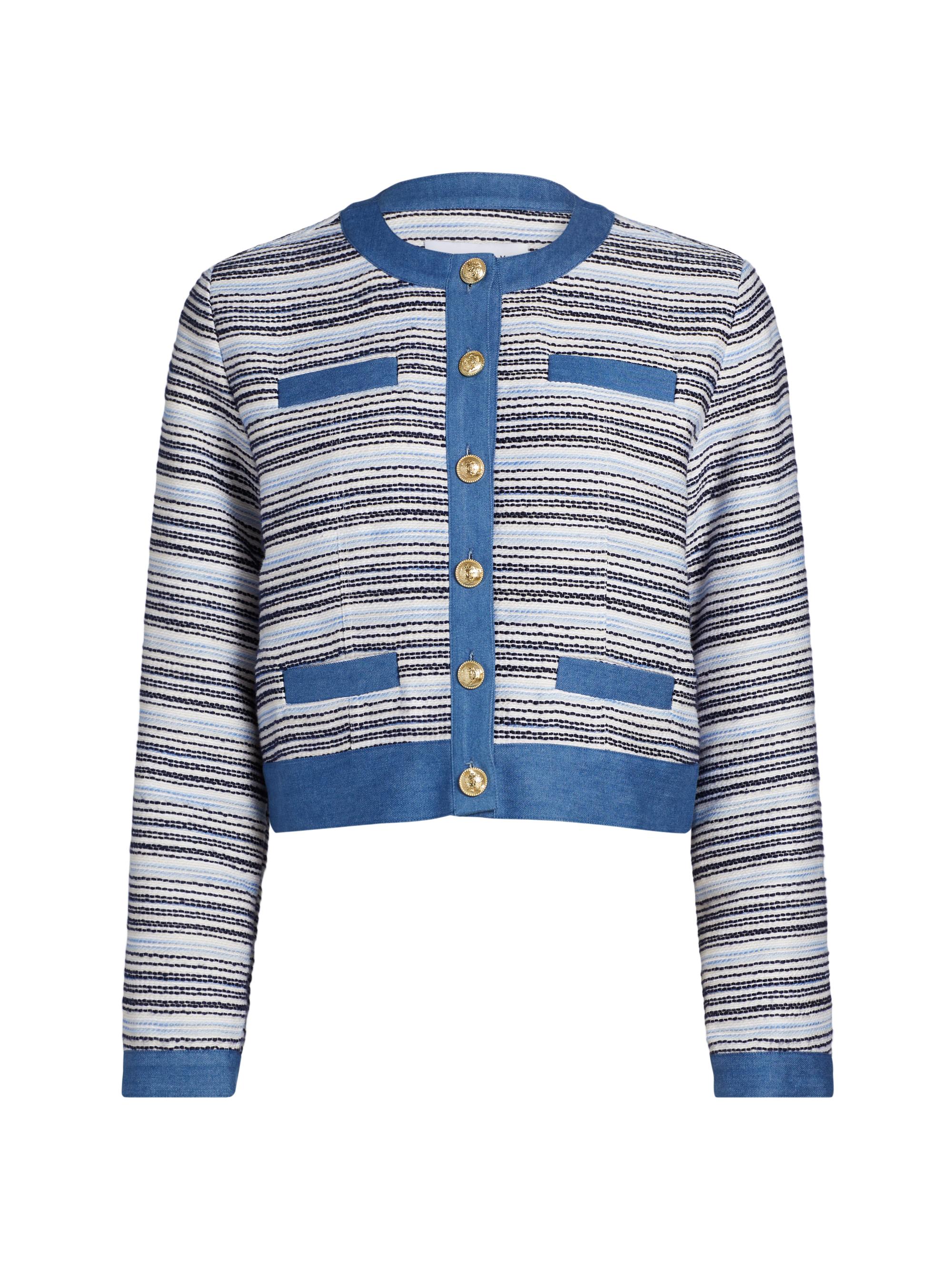 Derek Lam 10 Crosby Women's Elain Denim Trim Tweed Jacket - Blue White