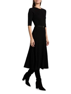 black knit fit and flare dresses Joseph Ribkoff Black Poplin And Silky Knit Fit and Flare Dress Style 253185