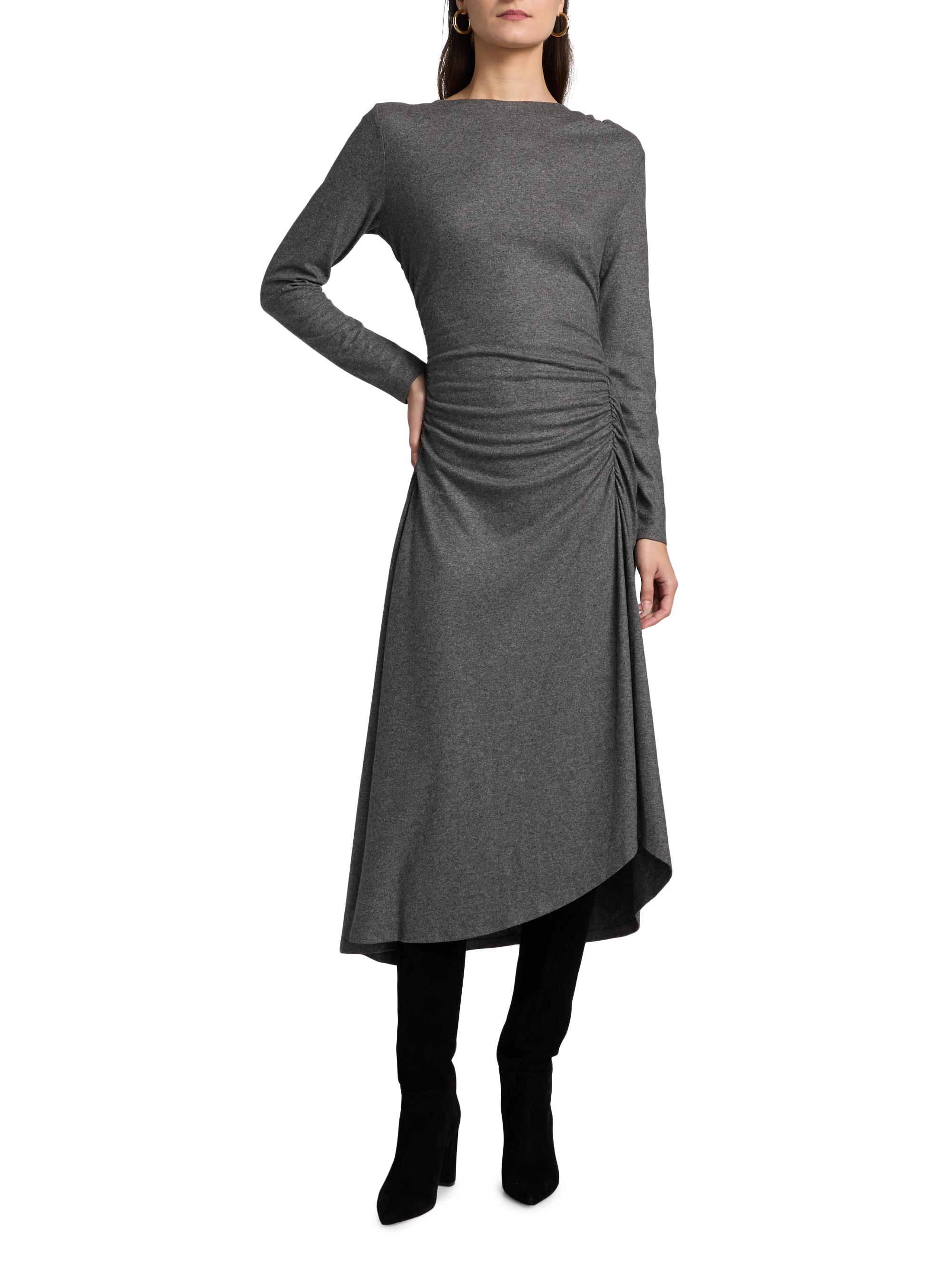 knee length dresses for ladies Theodora Wool Midi Dress in Medium Heather Grey