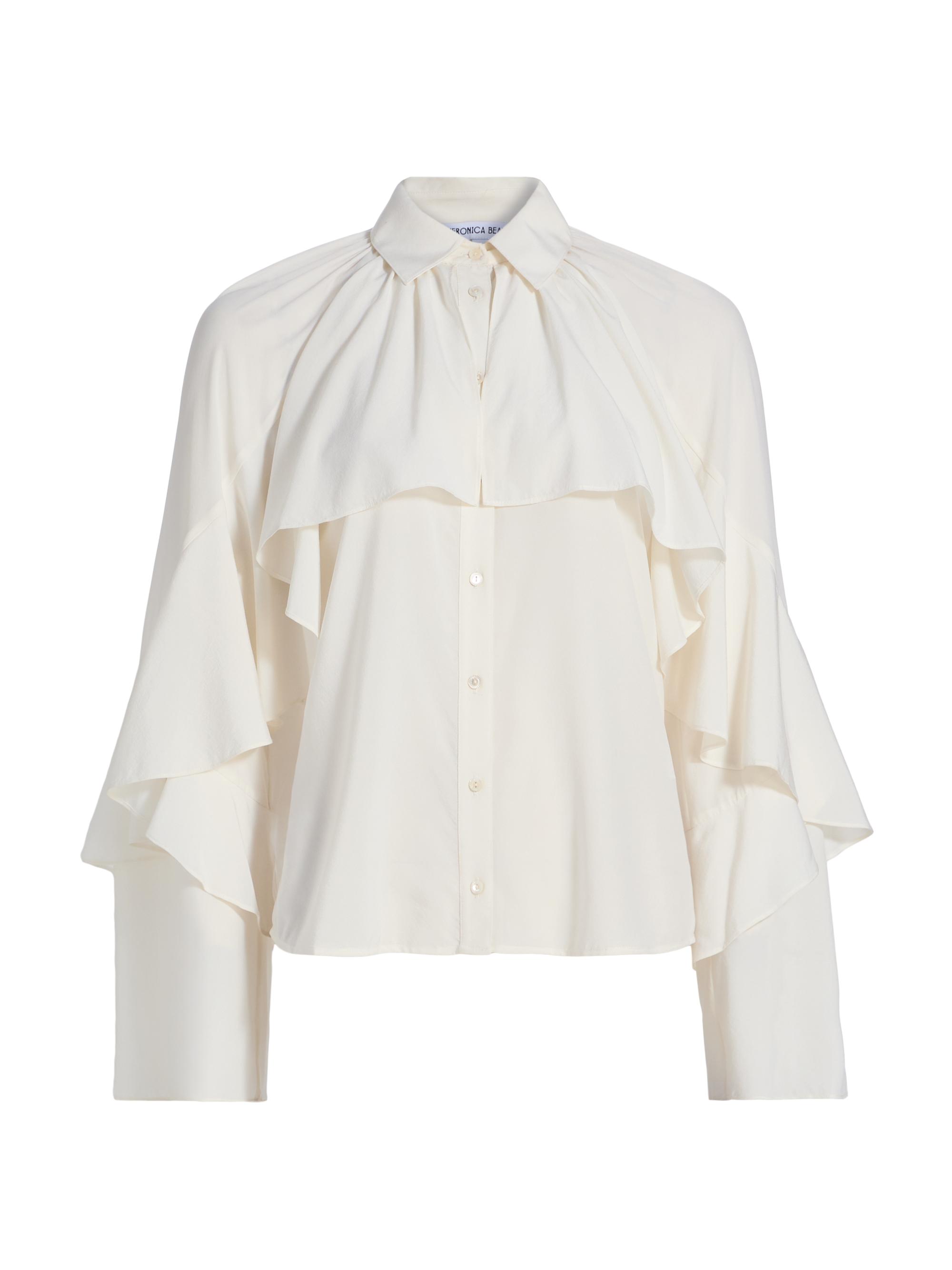 Veronica Beard Women's Demaris Stretch-Silk Ruffled Blouse - Dove