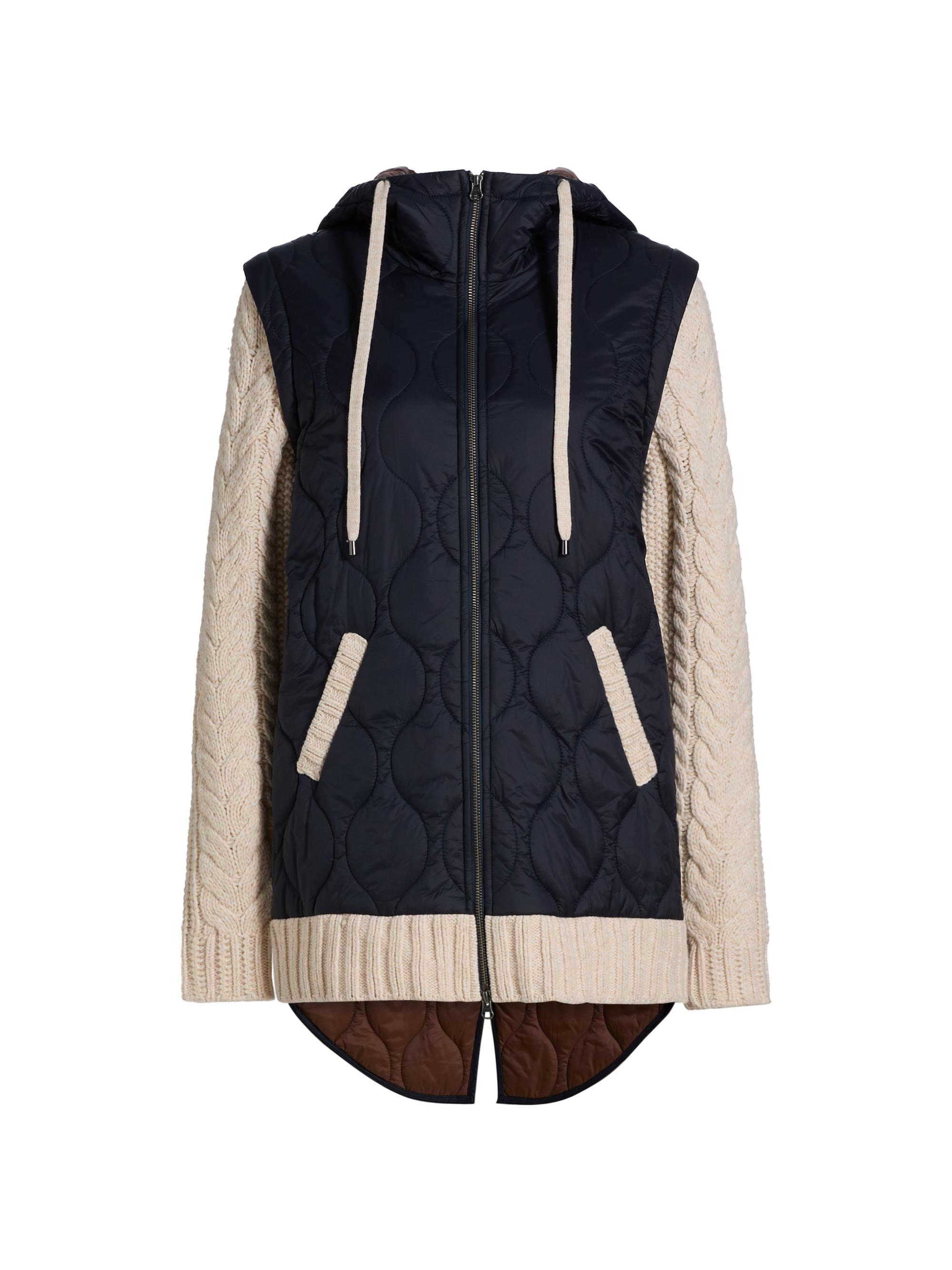 Veronica Beard Women's Barrows Mixed-Media Hooded Jacket - Navy Heathered Sand