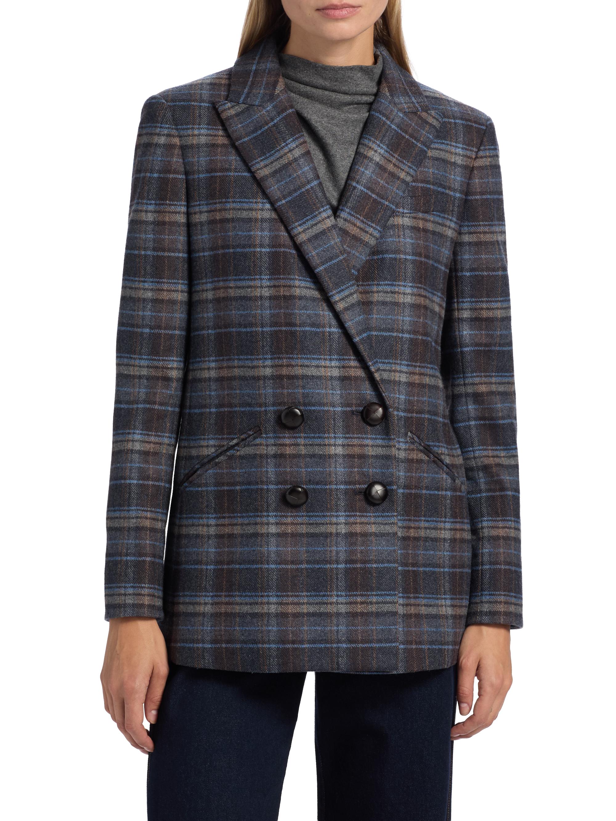 Veronica Beard Oria Plaid Wool-Blend Double-Breasted Dickey Jacket