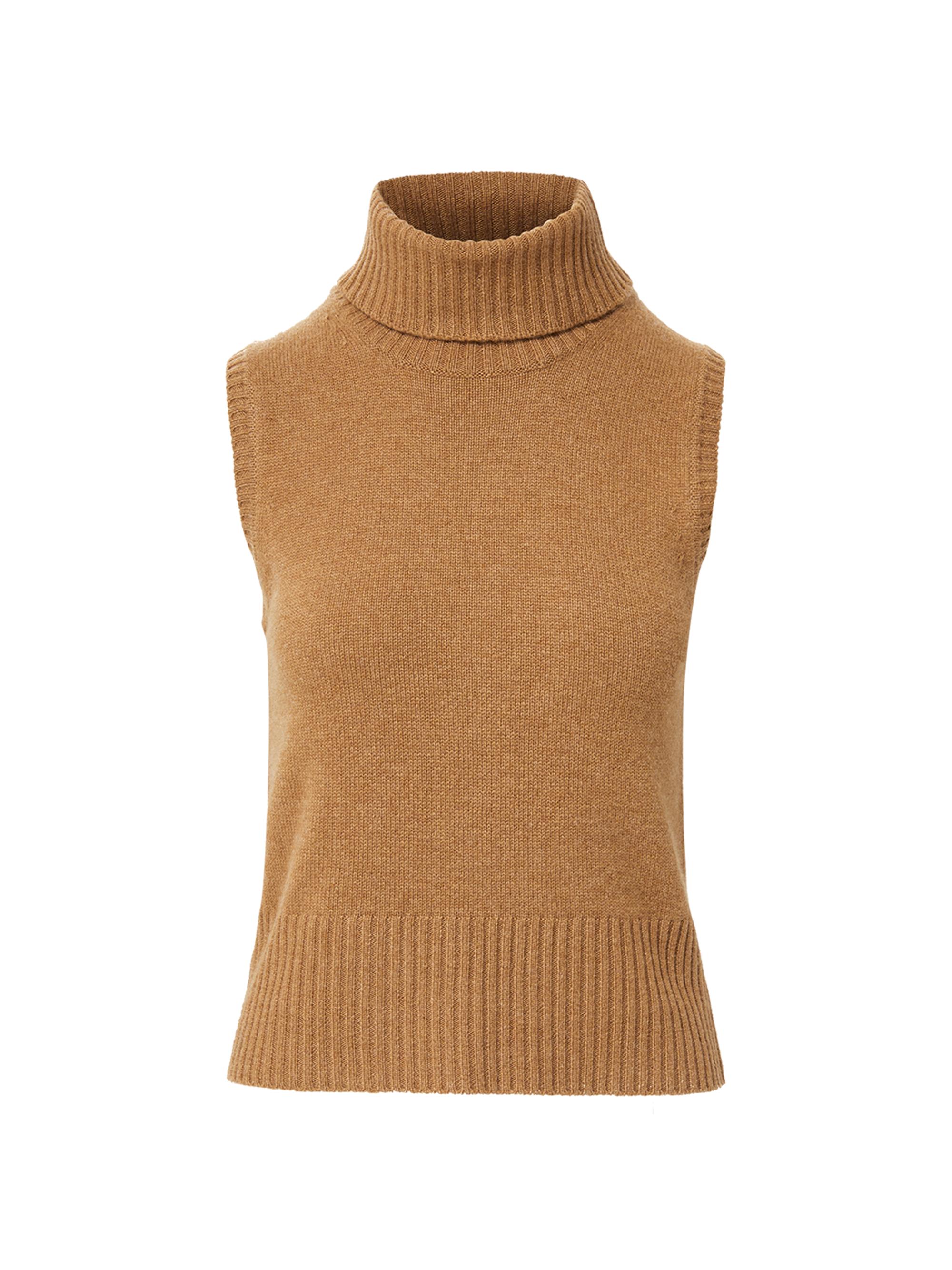 Veronica Beard Women's Mazzy Cashmere Sleeveless Turtleneck Top - Dark Acorn Melange