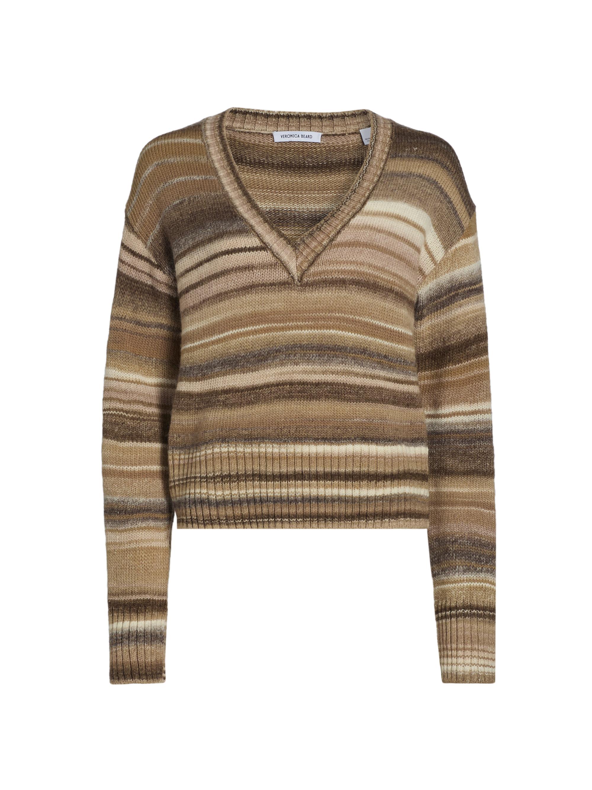 Veronica Beard Diora Striped Wool-Blend V-Neck Sweater Saks